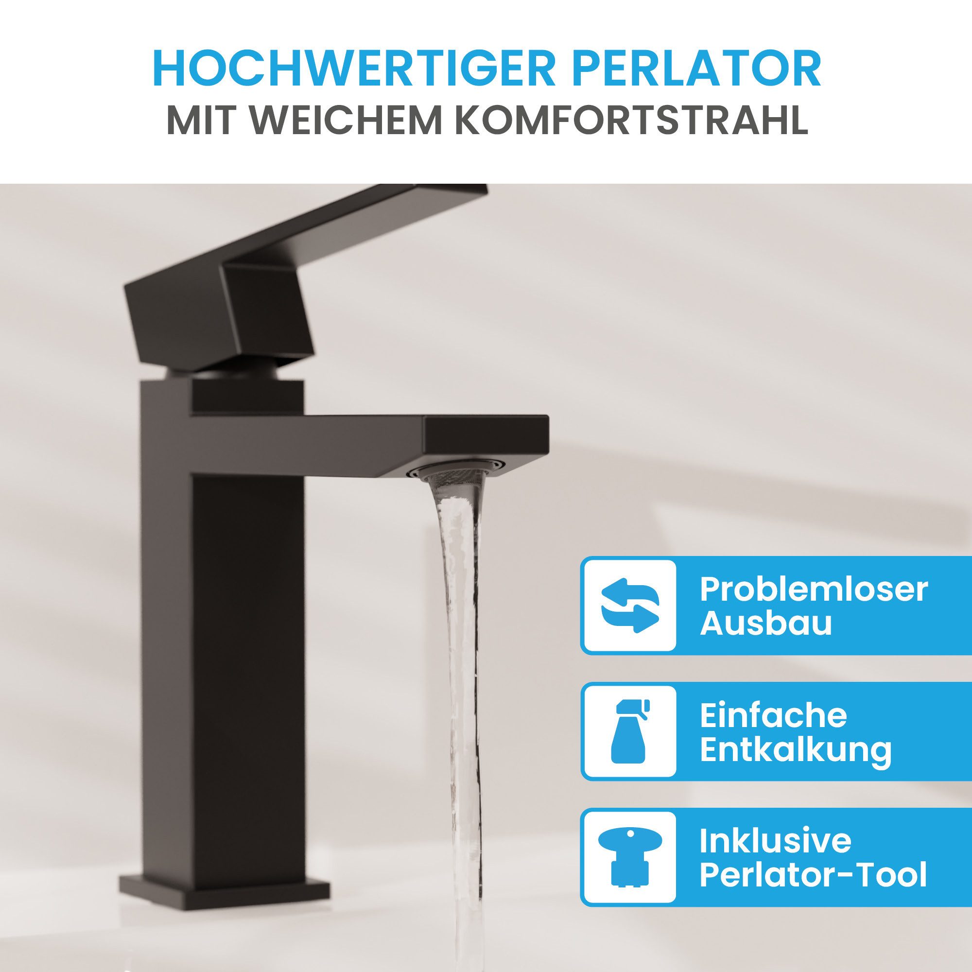 Bächlein Badarmatur Elegante Badarmatur Imatra (17,2cm, Schwarz-matt) hochwertiger Wasserhahn im minimalistischen Design
