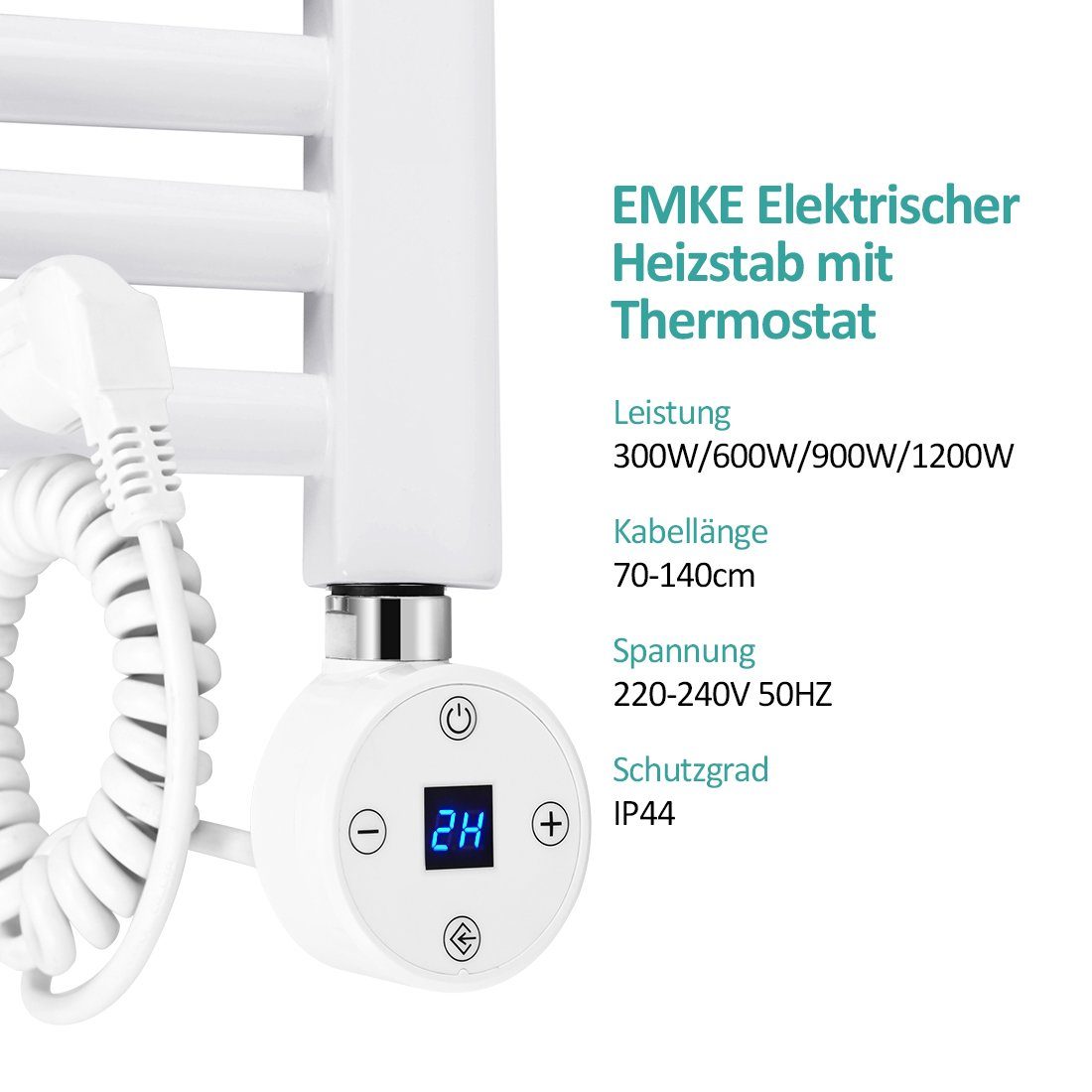 Weiß mit Heizelement für Badheizkörper Heizstab Heizstab EMKE Heizpatrone Thermostat
