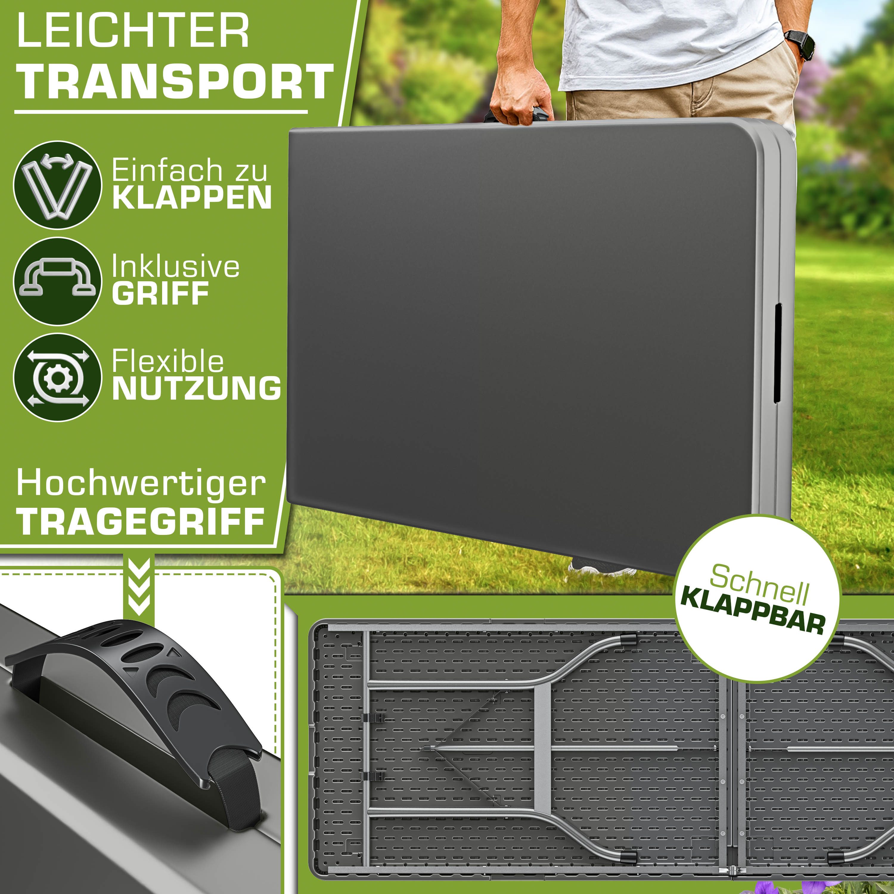 tillvex Gartentisch tillvex® Klapptisch Gartentisch Buffettisch Campingtisch Garten 220 cm (Gartentisch Campingtisch 10 Personen), Balkon