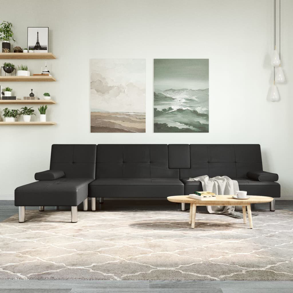 vidaXL Sofa Schlafsofa in L-Form Schwarz 255x140x70 cm Kunstleder