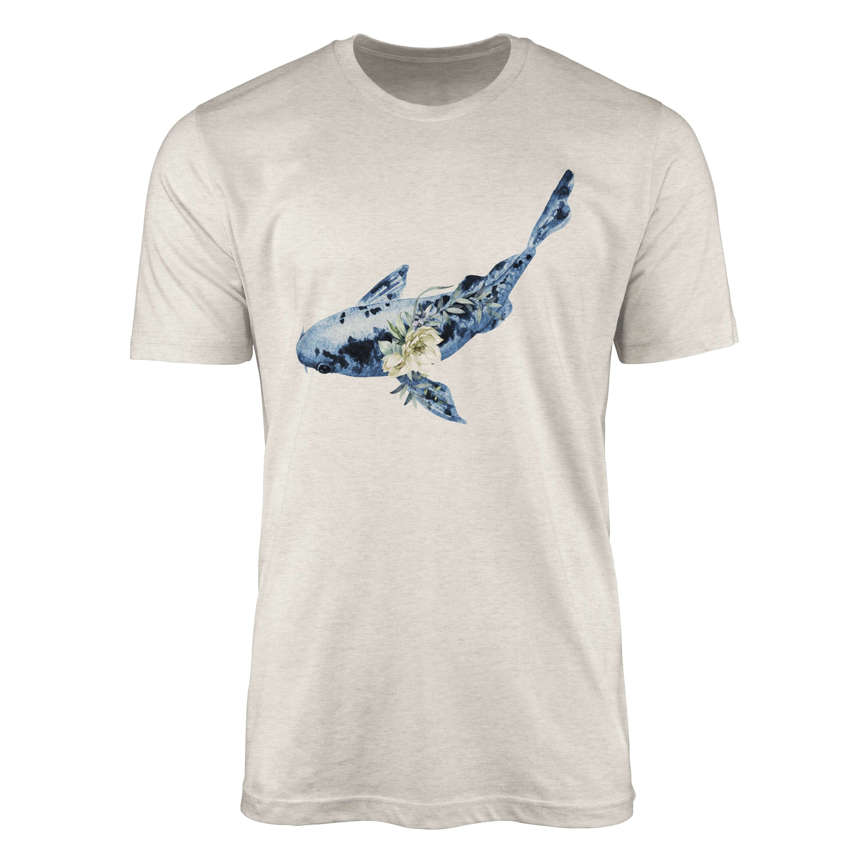 Sinus Art T-Shirt Herren Shirt 100% gekämmte Bio-Baumwolle T-Shirt Koi Blume Wasserfarben Motiv Nachhaltig Ökomode au (1-tlg)