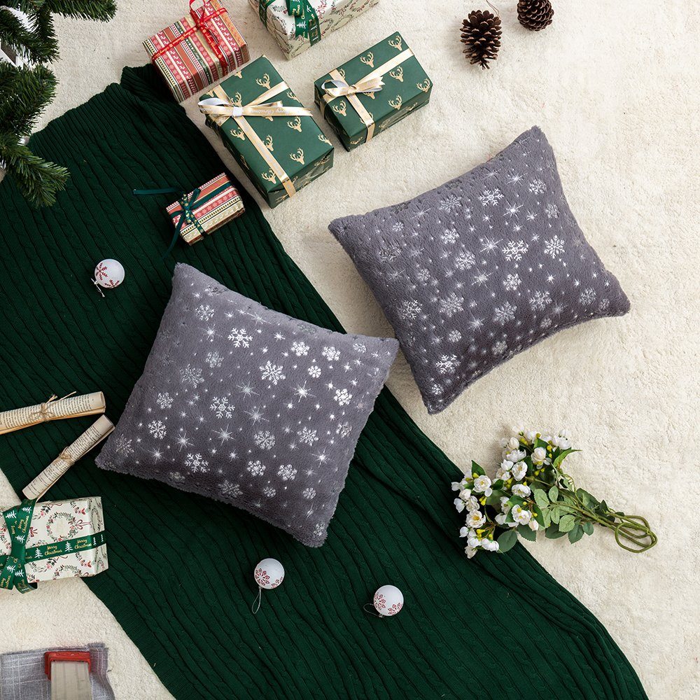 BTTO Kissenbezug Weihnachten Kissenhüllen 45X45cm, 1/2/4er Set Kissenbezüge Schneeflocke, (1 Stück), Kunstfell Kuschelkissen, für Sofa Couch Wohnzimmer