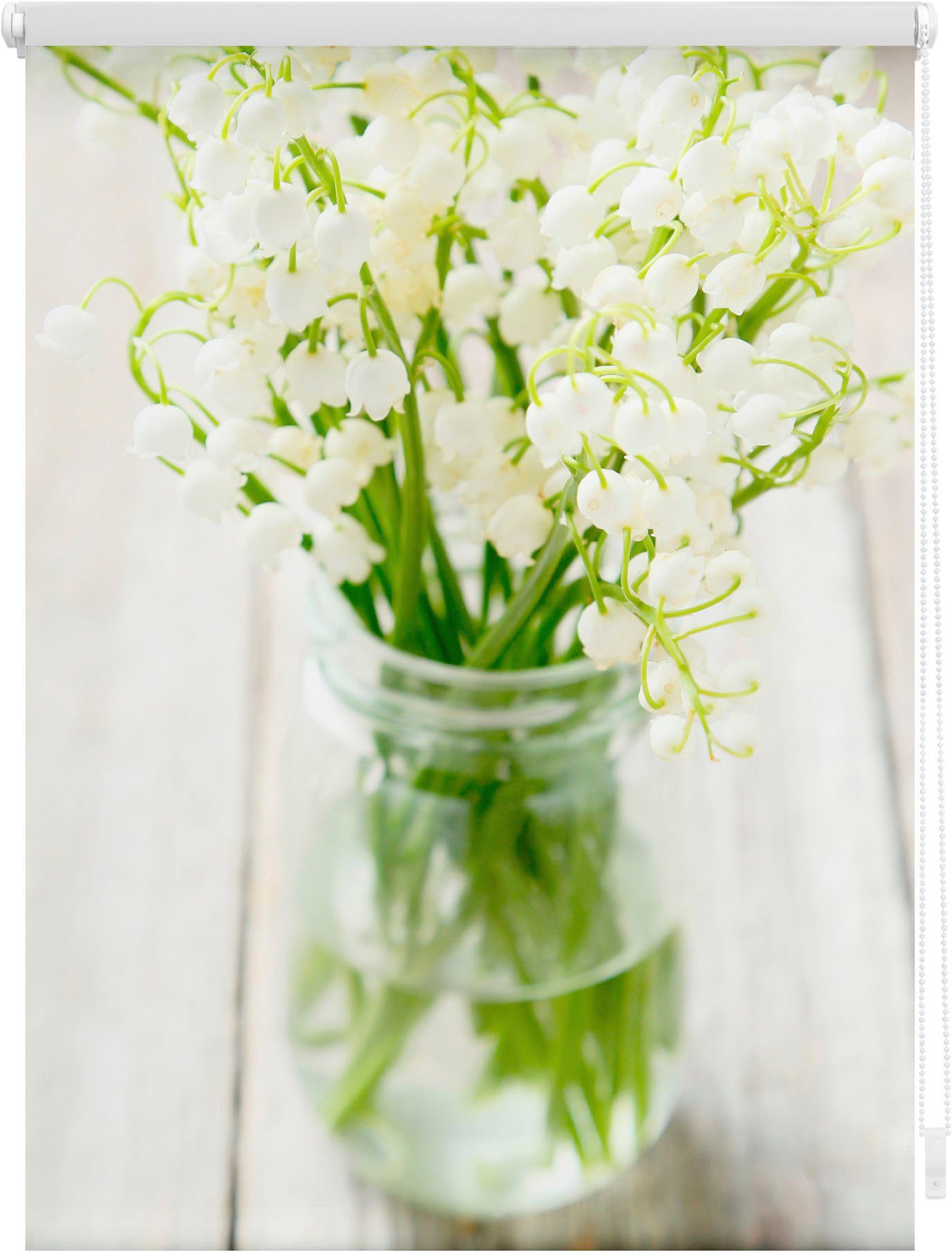 Seitenzugrollo Klemmfix Motiv Maiglöckchen, LICHTBLICK ORIGINAL, Lichtschutz, ohne Bohren, freihängend, Klemmfix, bedruckt