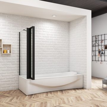 duschspa Badewannenaufsatz ESG schwarz Faltwand + Seitenwand Duschtrennwand Duschabtrennung, Einscheibensicherheitsglas, Sicherheitsglas, (Set), Glas