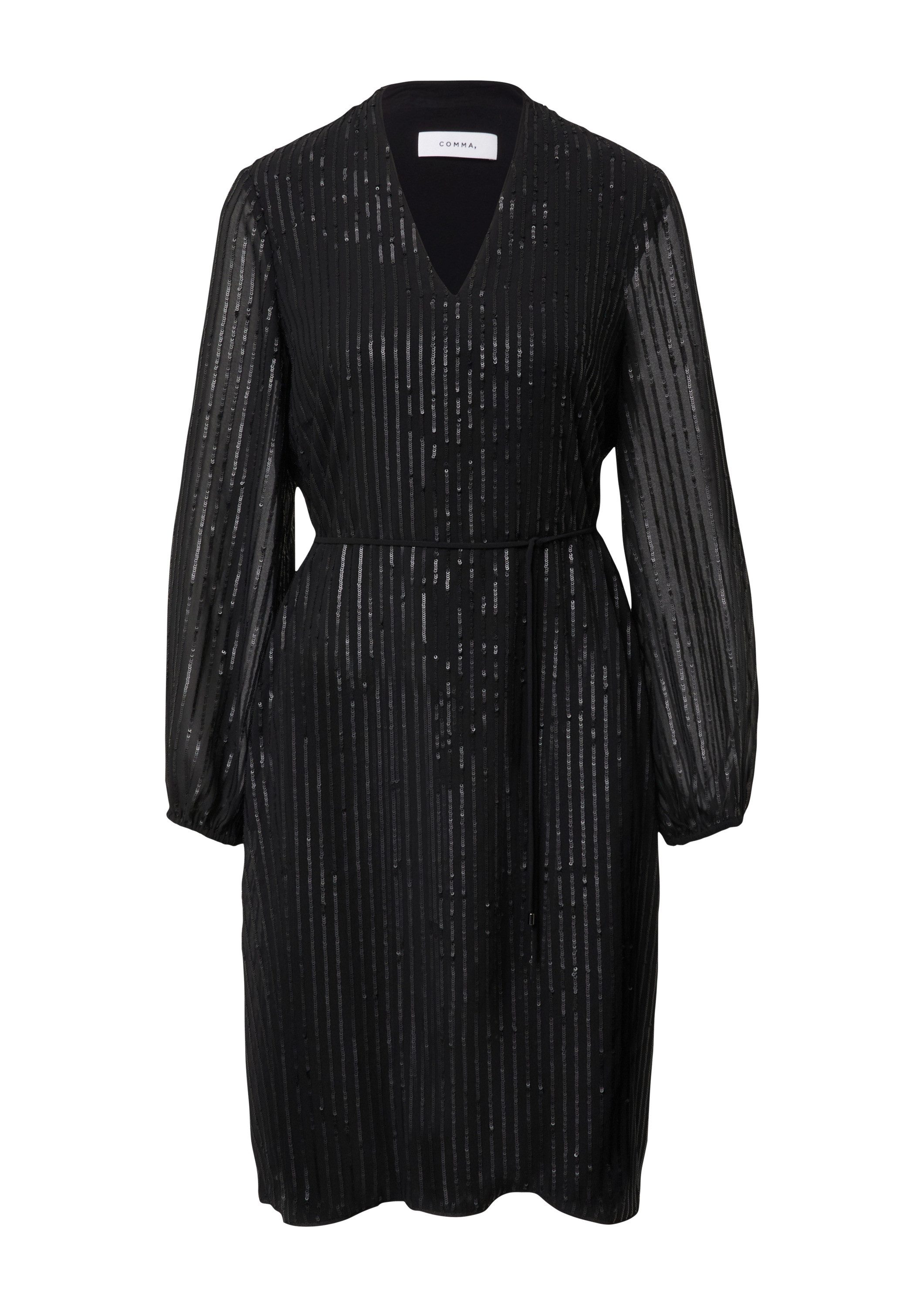 comma Midikleid Kleid Pailletten-Kleid mit V-Ausschnitt und Textilgürtel günstig online kaufen