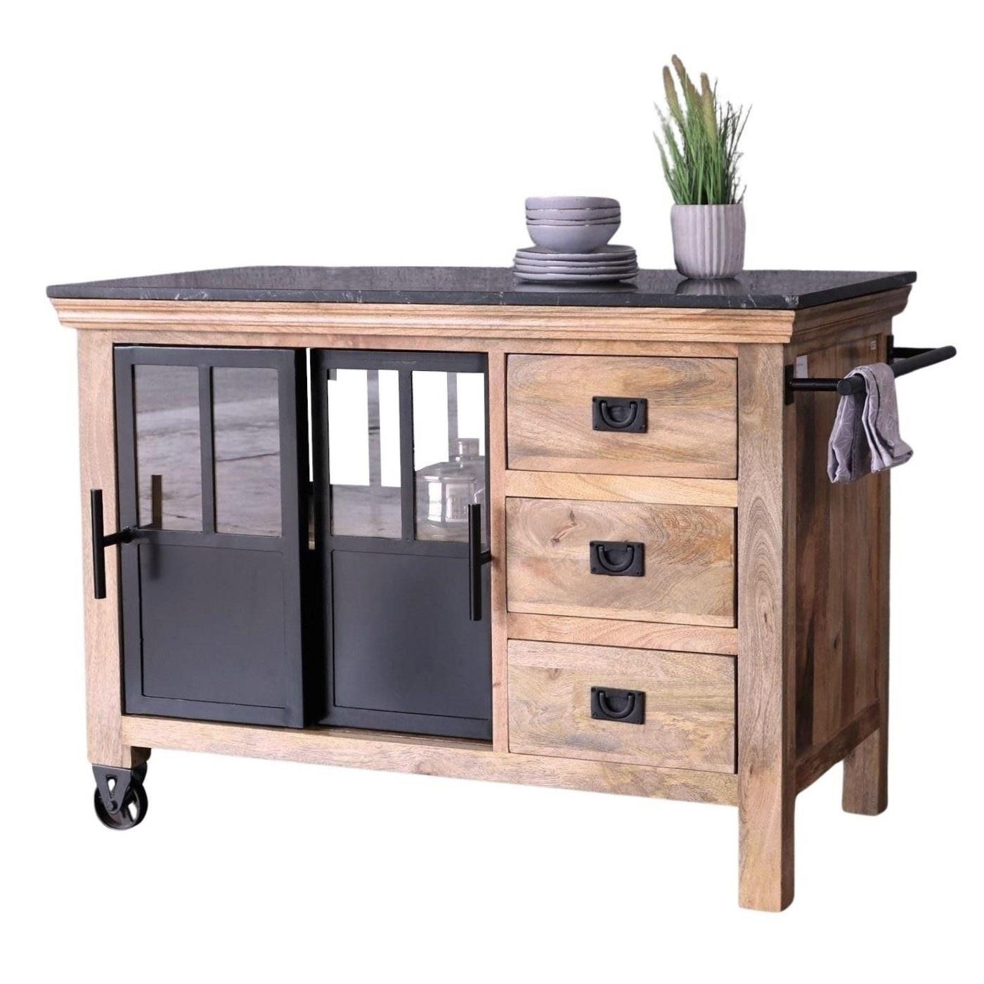 baario Кухніtisch Кухніinsel HOXT Industrial, Servierwagen massiv Mangoholz & Eisen Кухніblock