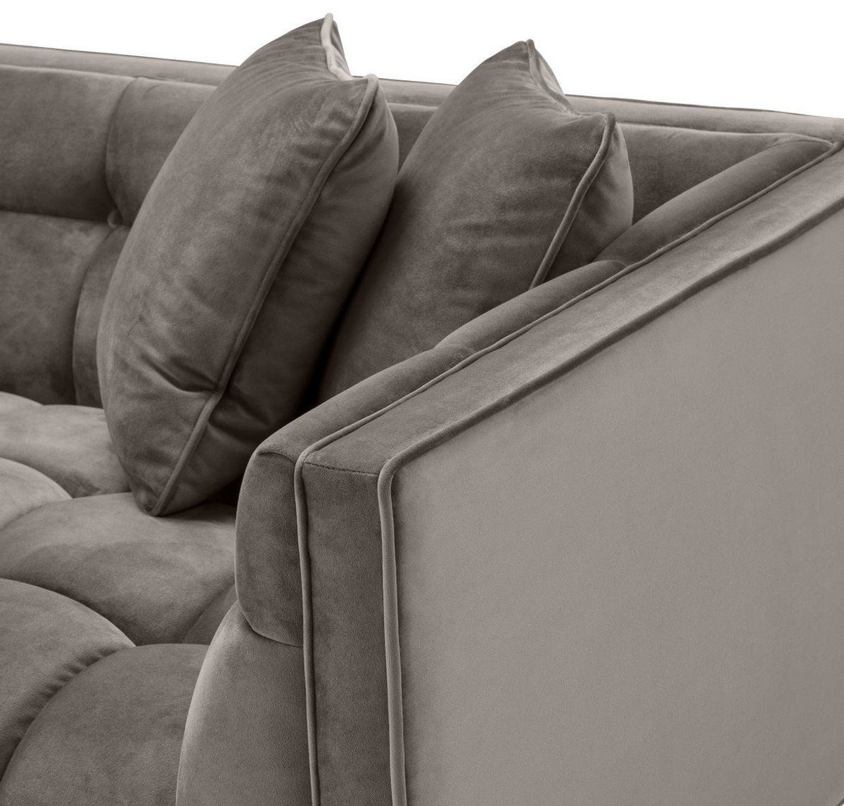 Casa Padrino Loungesofa Luxus Lounge Greige Sofa Rechtsseitiges 95 mit Sofa 2 x 68 Wohnzimmer edlem Kissen und 223 Messingfarben - H. Grau cm Samtsoff - x 