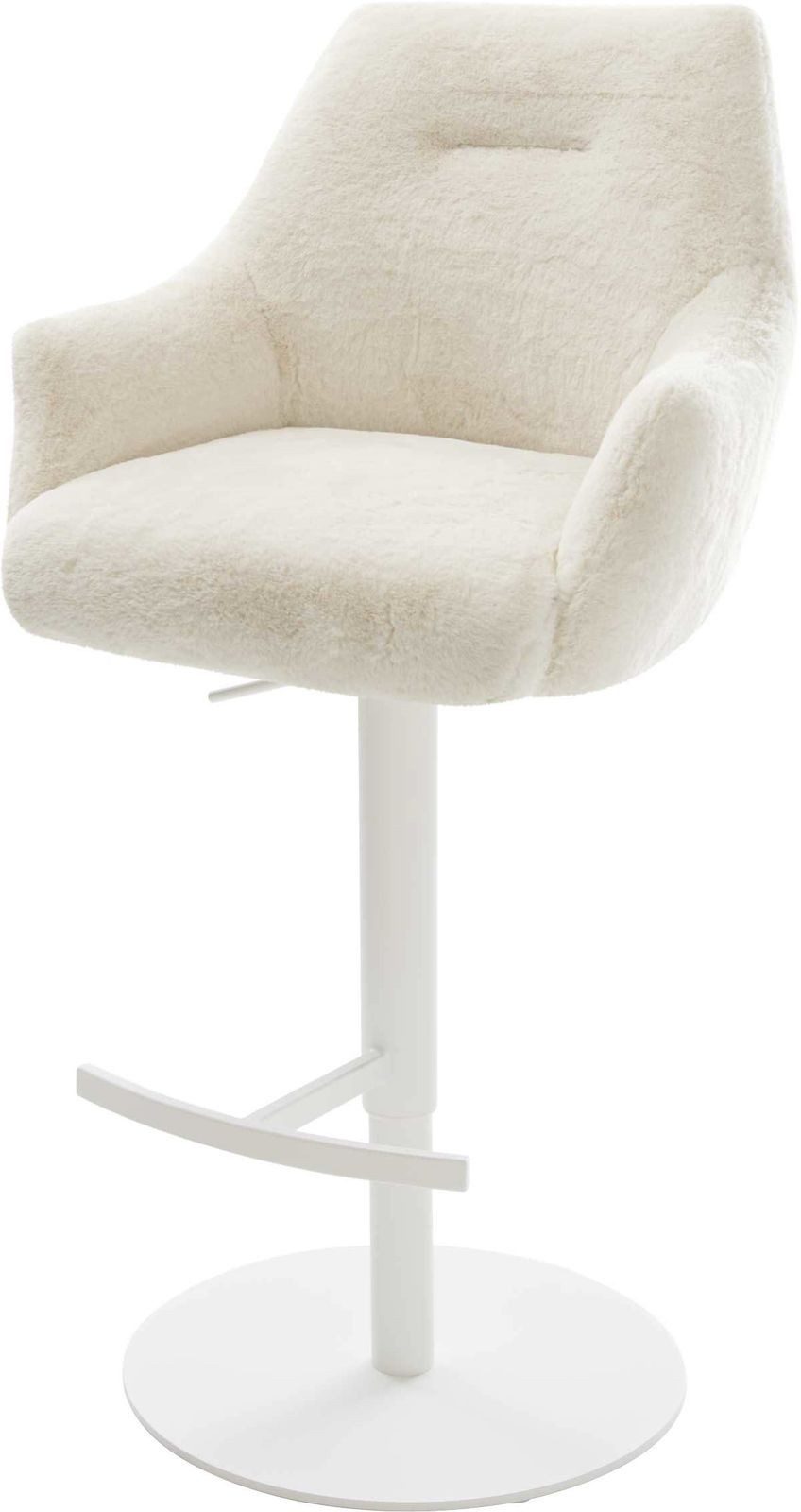 DELIFE Barhocker Alja-Flex, Drehfuß höhenverstellbar Metall Weiß Plüsch Creme-Weiß Taschenfederker