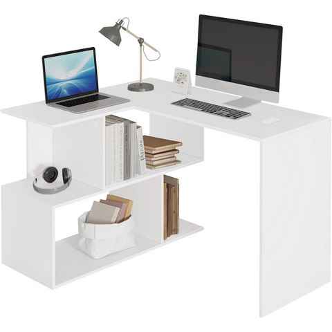 Woltu Schreibtisch (1-St), Computertisch Eckschreibtisch mit Ablagen aus MDF