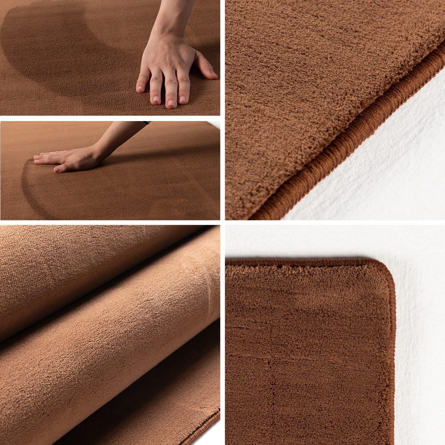 KADIMA DESIGN Teppich LECH Wohnzimmer Waschbar Schlafzimmer Wohnzimmerteppich Esszimmer Uni, Läufer, Höhe: 9 mm, Braun, 60x110 cm, Modern Esszimmerteppich Fußbodenheizung Waschbar