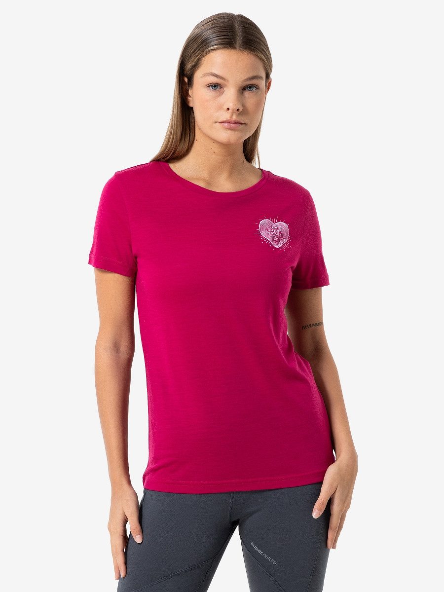 SUPER.NATURAL Print-Shirt für Damen, Merino LITTLE HEARTWOOD TEE Herz Motiv, Love