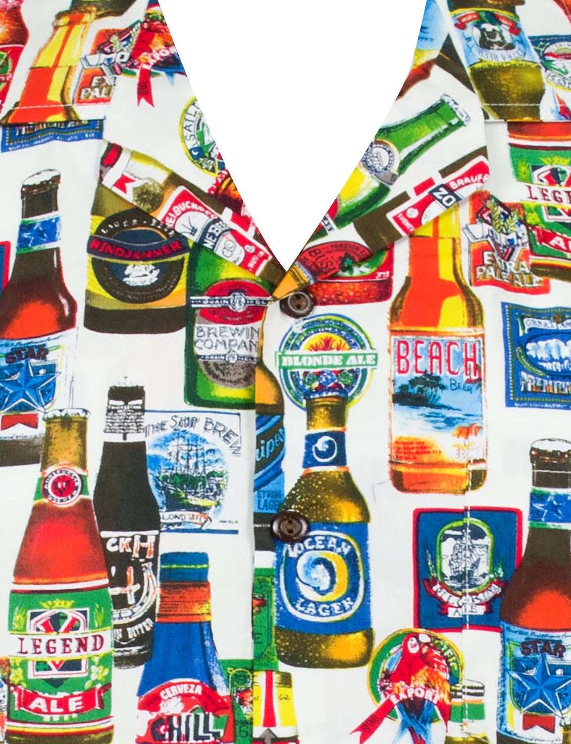 Pacific Legend Hawaiihemd "Bierflaschen" Herren Kurzarm Baumwolle Kokosknöpfe Original Hawaii