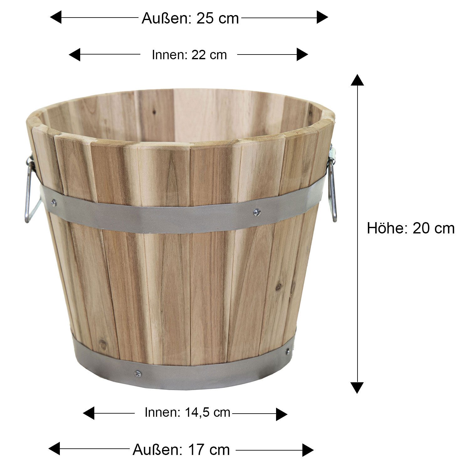 colourliving Pflanzkübel Pflanztopf rund mit Griffen, FSC Akazienholz, Blumenkästen aus Holz, integriertes Entwässerungsloch, metallverstärkte Konstruktion