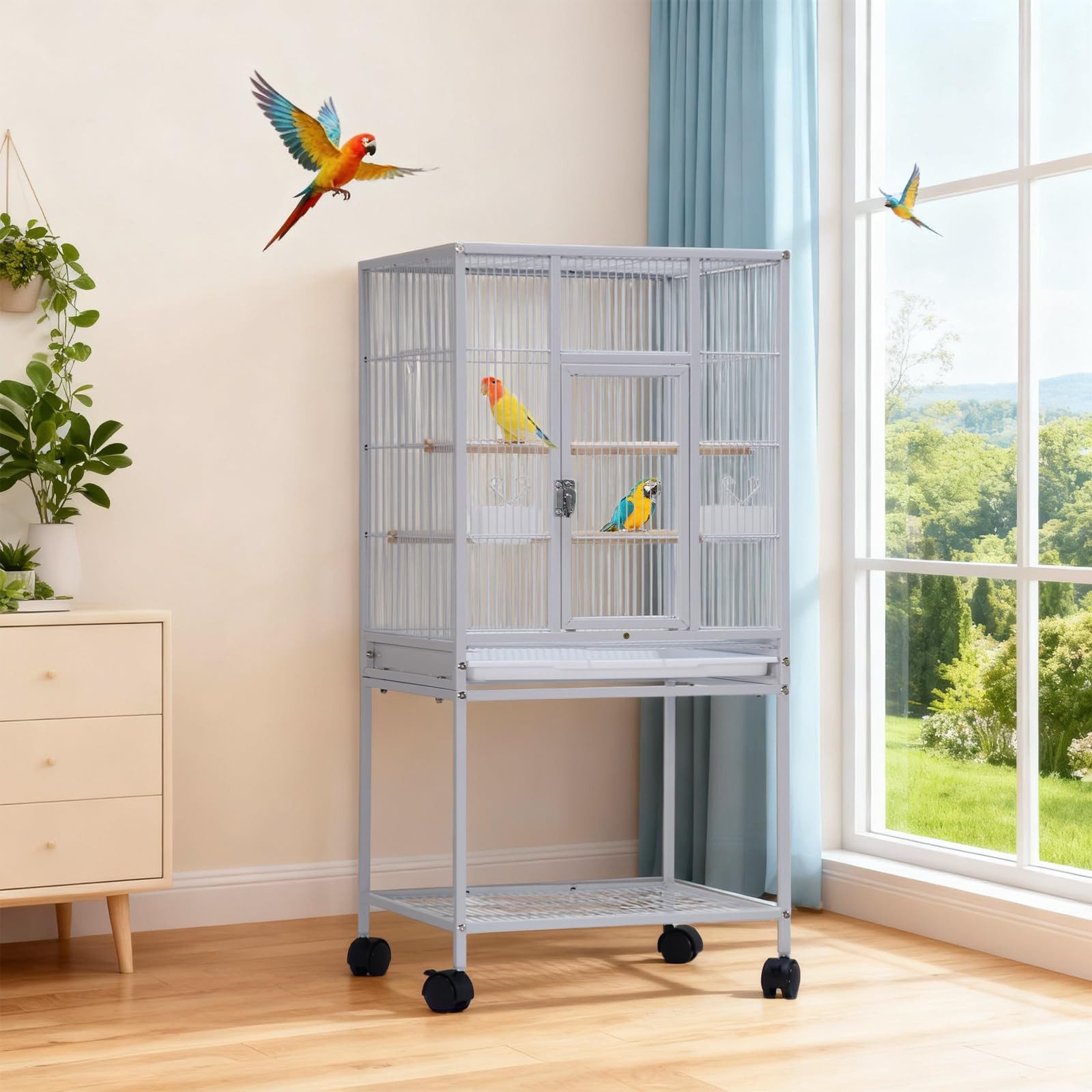 GarveeMore Vogelkäfig Großer Vogelkäfig mit Rollstand Schmiedeeisen Parakee günstig online kaufen