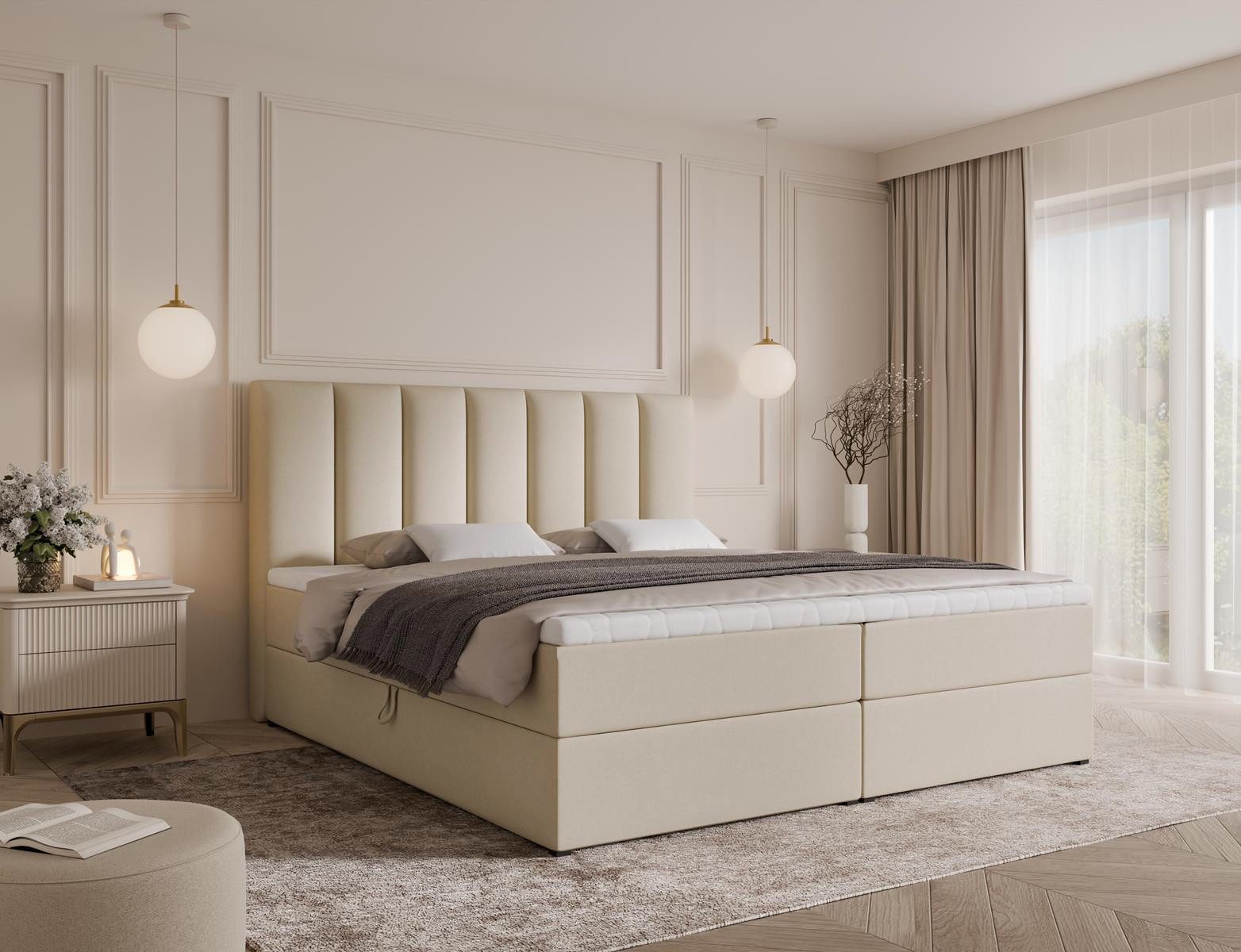 Compleo Boxspringbett mit zwei Bettkasten, H3 Matratze Bonellfederung, Topper, Kopfteil, MADE IN EU, Modern Schlafzimmer