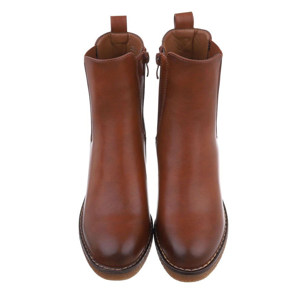 Ital-Design Damen Freizeit High-Heel-Stiefelette (84206744) Blockabsatz High-Heel Stiefeletten in Camel