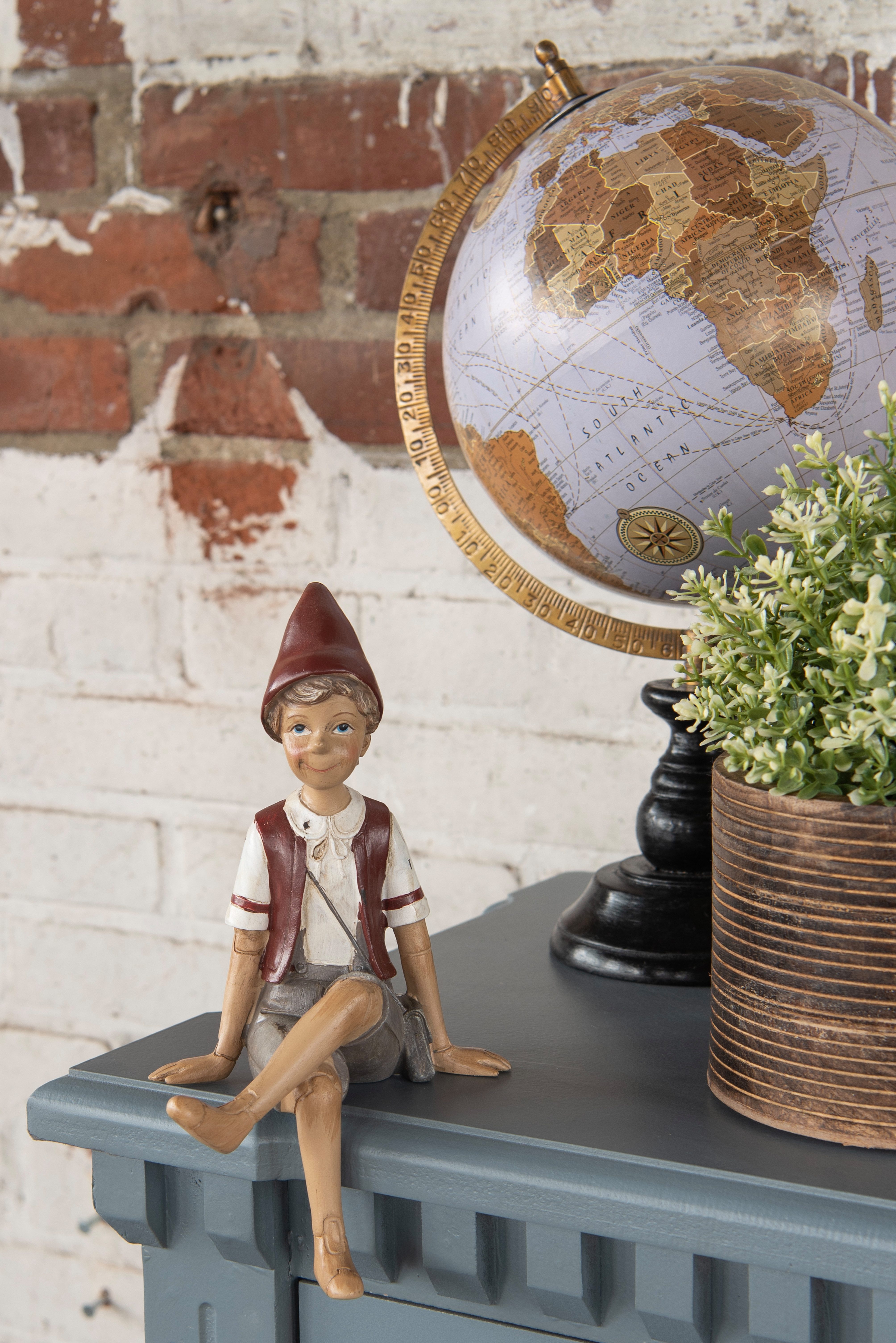 Clayre & Eef Dekofigur Deko Dekoration Figur Pinocchio sitzend groß ca. 13 x 12 x 23 cm