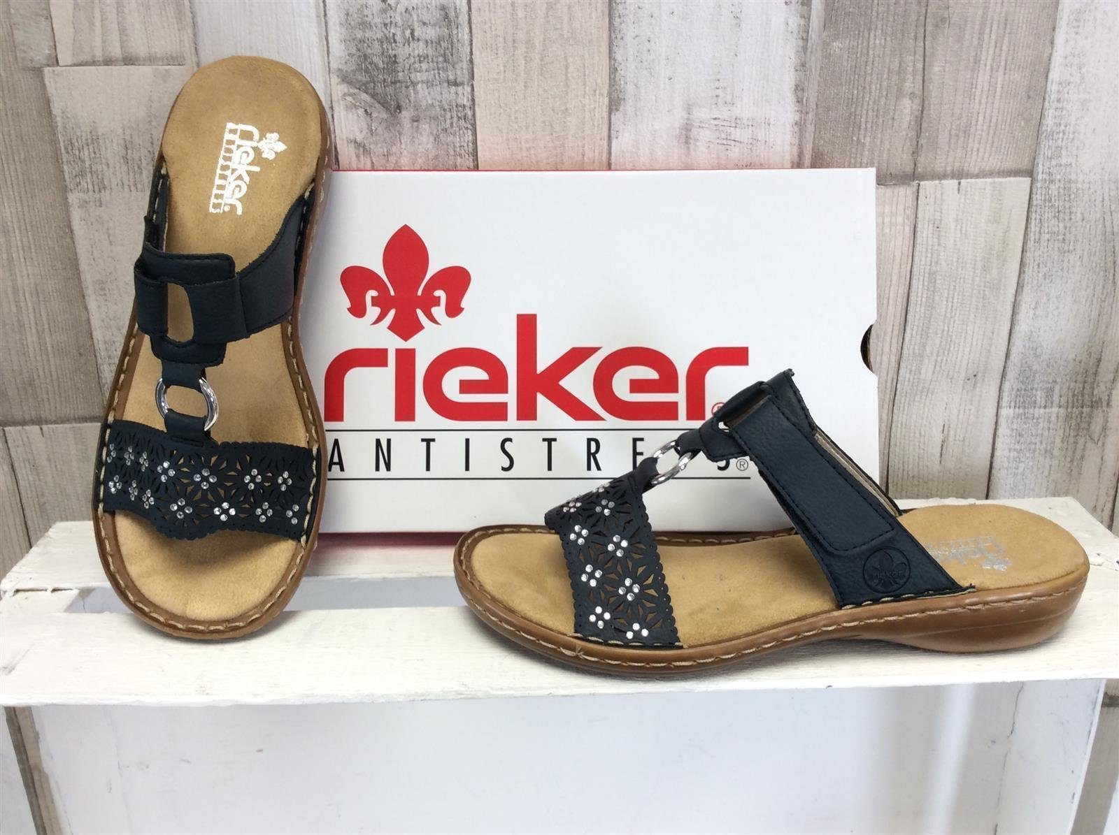 Rieker Damen Pantolette dunkelblau mit Ziersteinch Pantolette