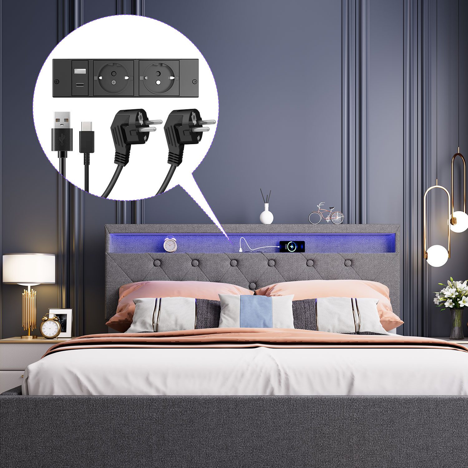 OULENBIYAR Polsterbett Polsterbett mit Stauraum 140x200cm, günstig online kaufen