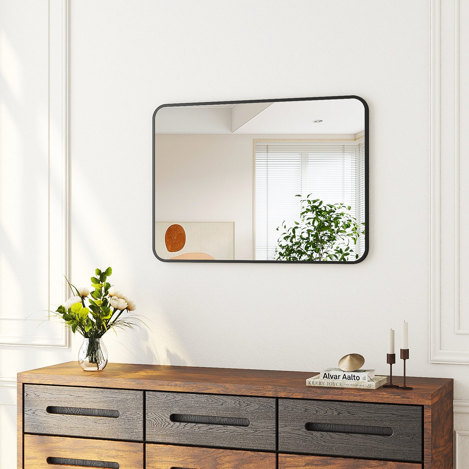 Hopibath Wandspiegel klein 40x60 rechteckig Schwarz mit Alurahmen (Flurspie günstig online kaufen