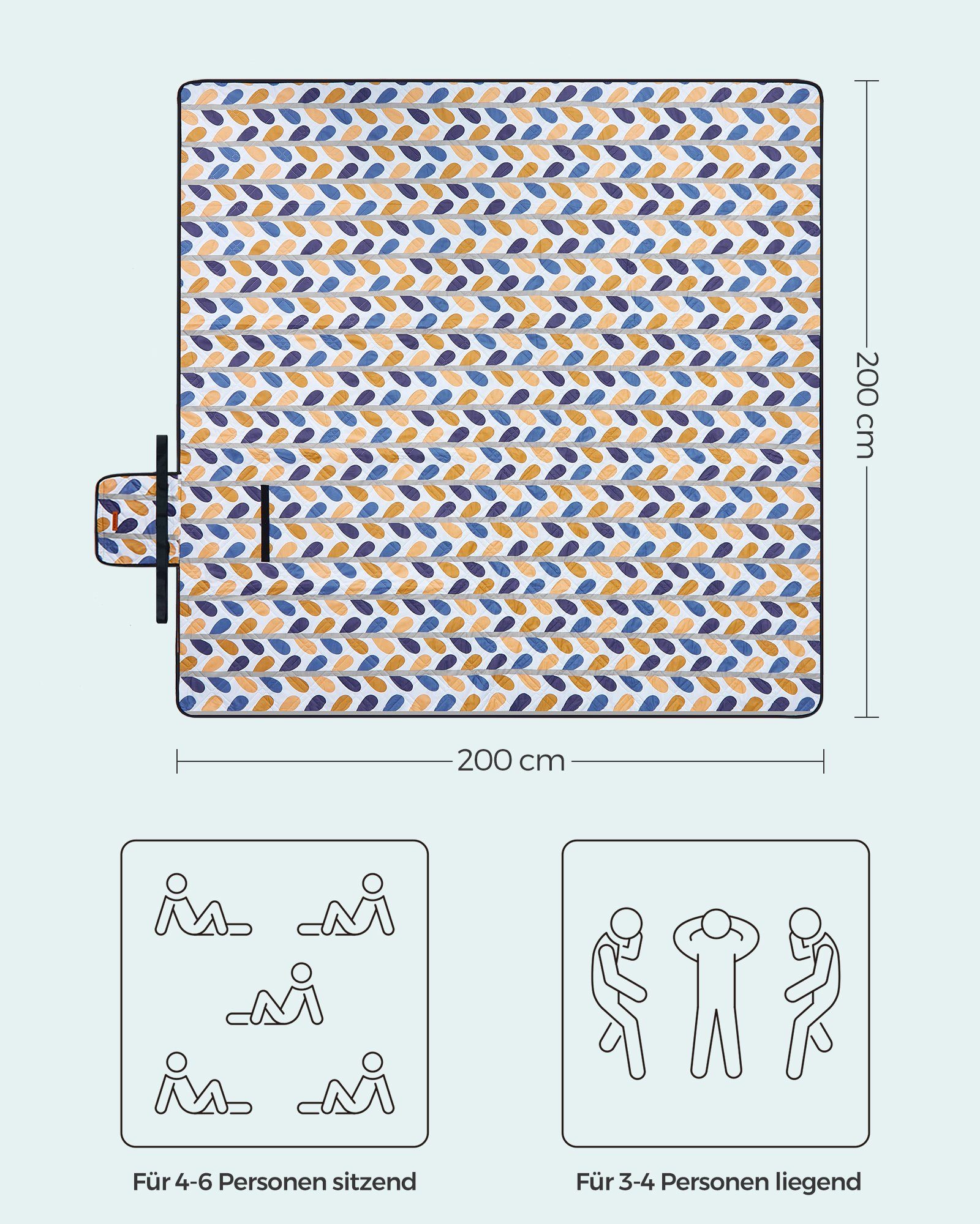 Picknickdecke 200 x 200 cm, groß, Campingdecke, für Park, Garten, Strand, SONGMICS, wasserdicht, maschinenwaschbar, faltbar, bunte Blätter