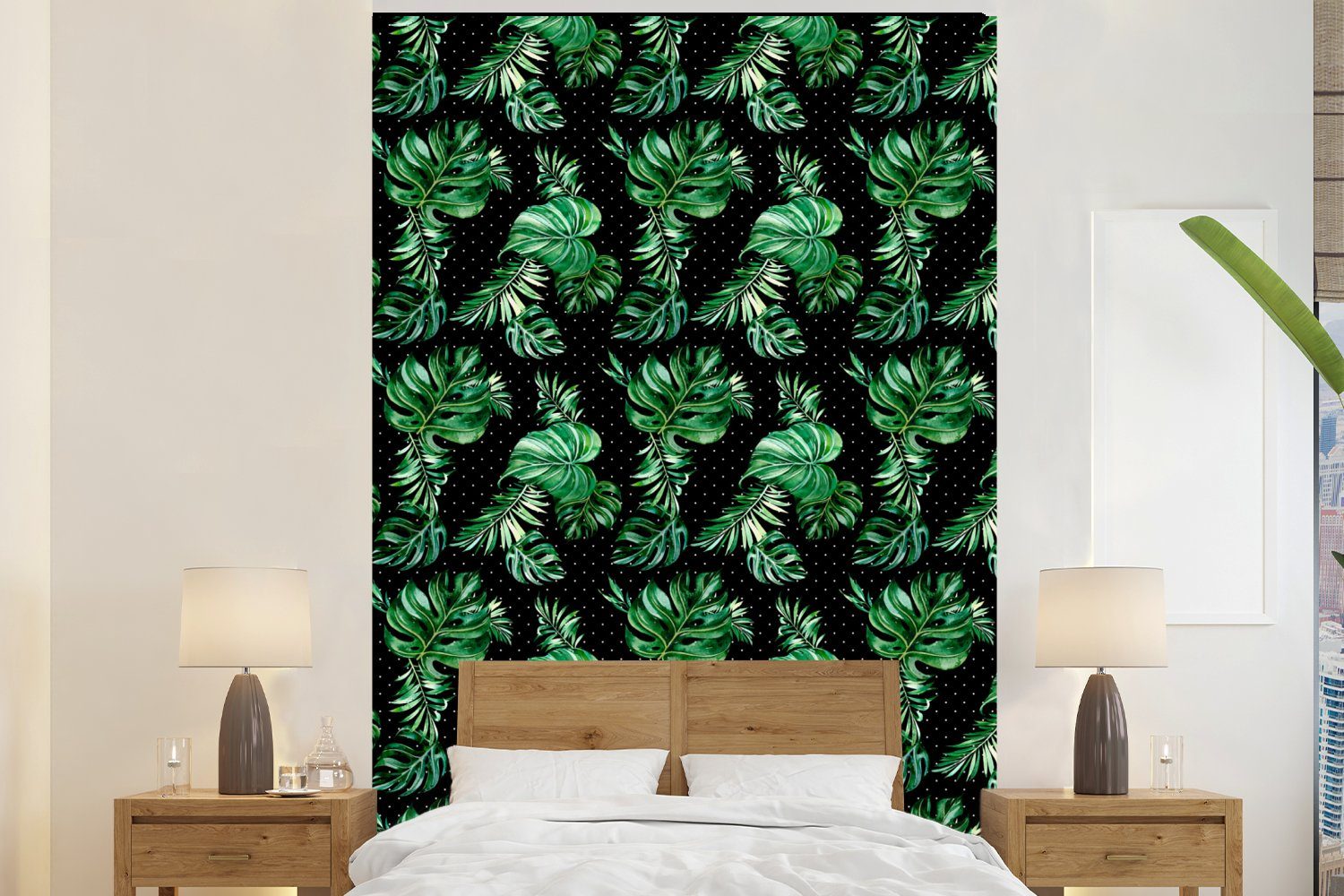 MuchoWow Fototapete Weinlese - Pflanzen - Monstera, Matt, bedruckt, (3 St), Montagefertig Vinyl Tapete für Wohnzimmer, Wandtapete