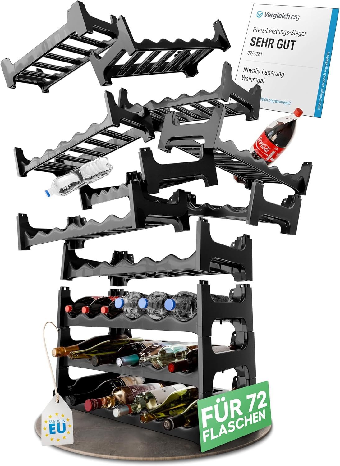 Novaliv Weinregal 20639-12x, 12-tlg., Modulares Flaschenregal für 72 Weinflaschen - Weinregal Kunststoff sta