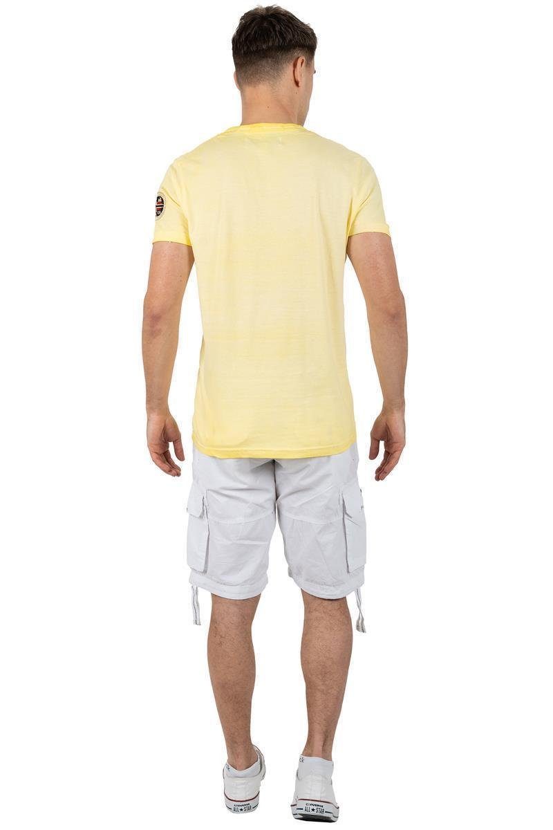 Shirt Kurzarm (1-tlg) gelb bajoasis Geo Look T-Shirt Norway Casual im Used Men