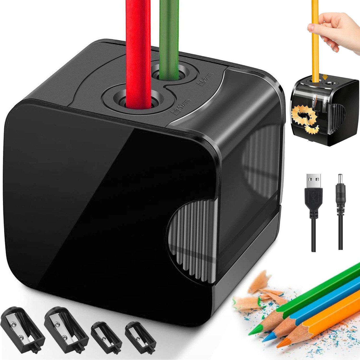 AKKEE Anspitzer Elektrischer Anspitzer 6–8 mm/9–12 mm mit großem, Auffangbehälter