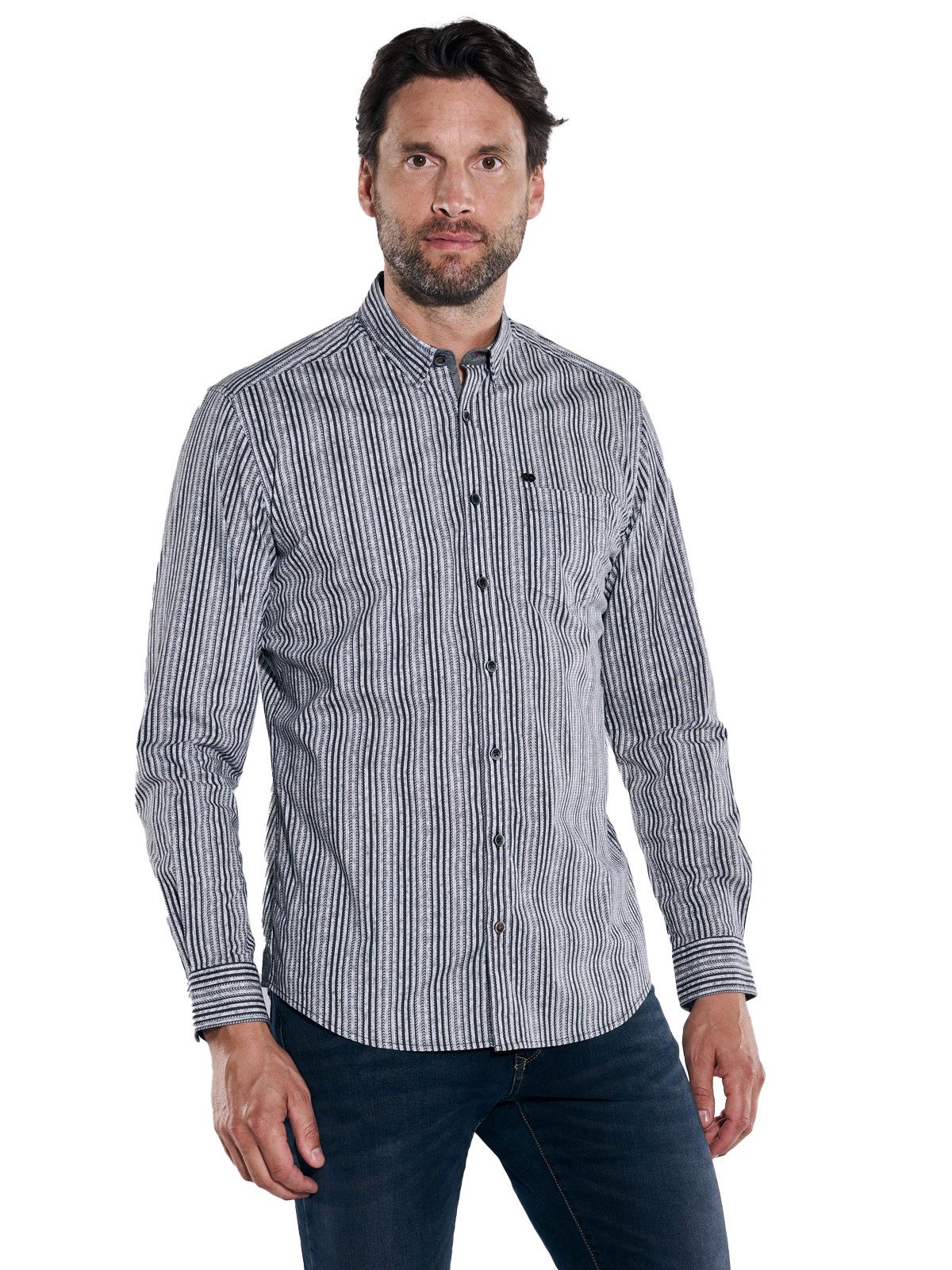 Engbers Langarmhemd engbers Herren Langarm-Hemd gestreift, Schwarz günstig online kaufen