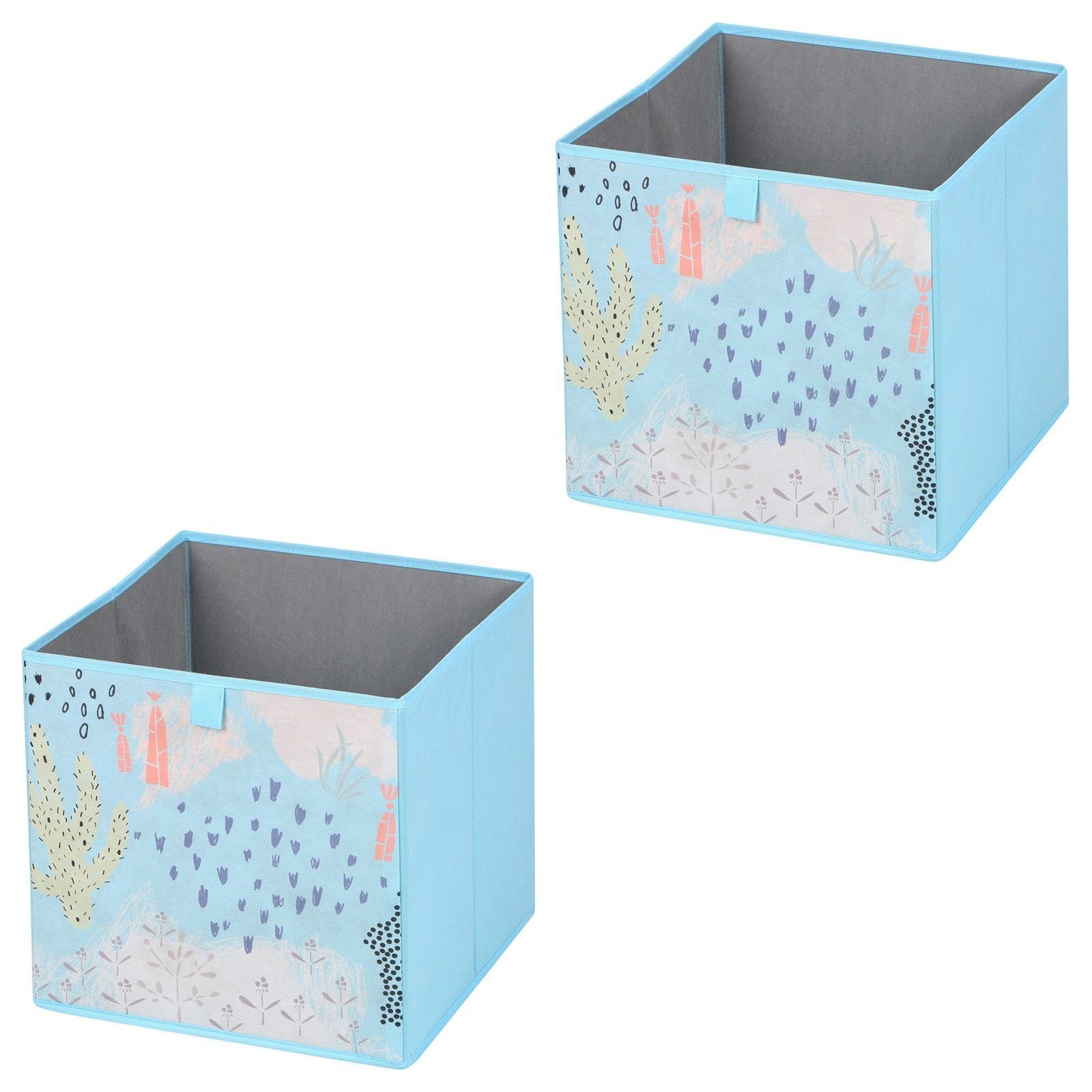 IDIMEX Aufbewahrungsbox FLOWER MORNING-2 (Set), Stoffbox Faltbox 2er Pack Regalbox Einschubkorb Aufbewahrungsbox hellb