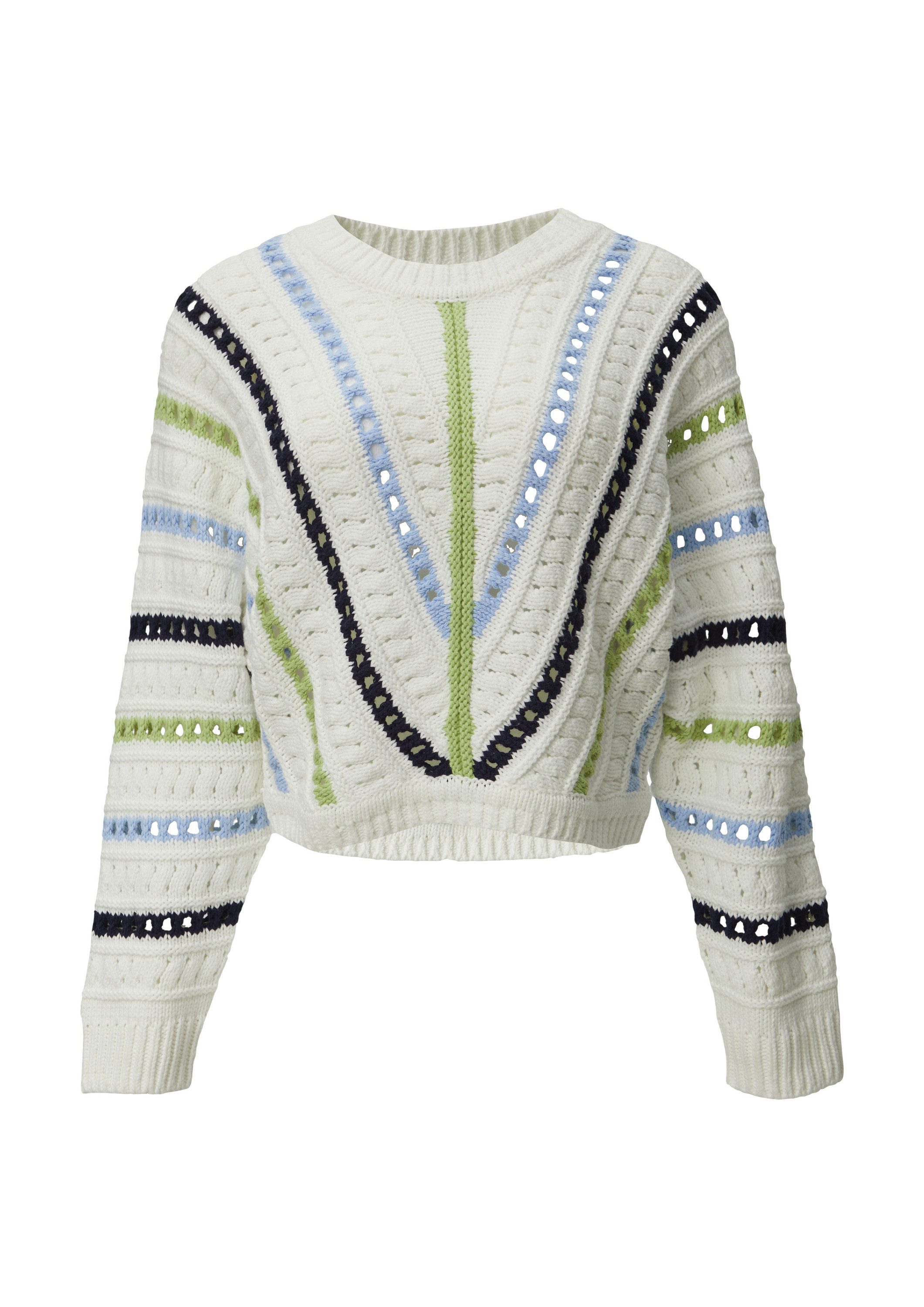 comma Longpullover Strickpullover Cropped-Strickpullover mit Ajourmuster günstig online kaufen