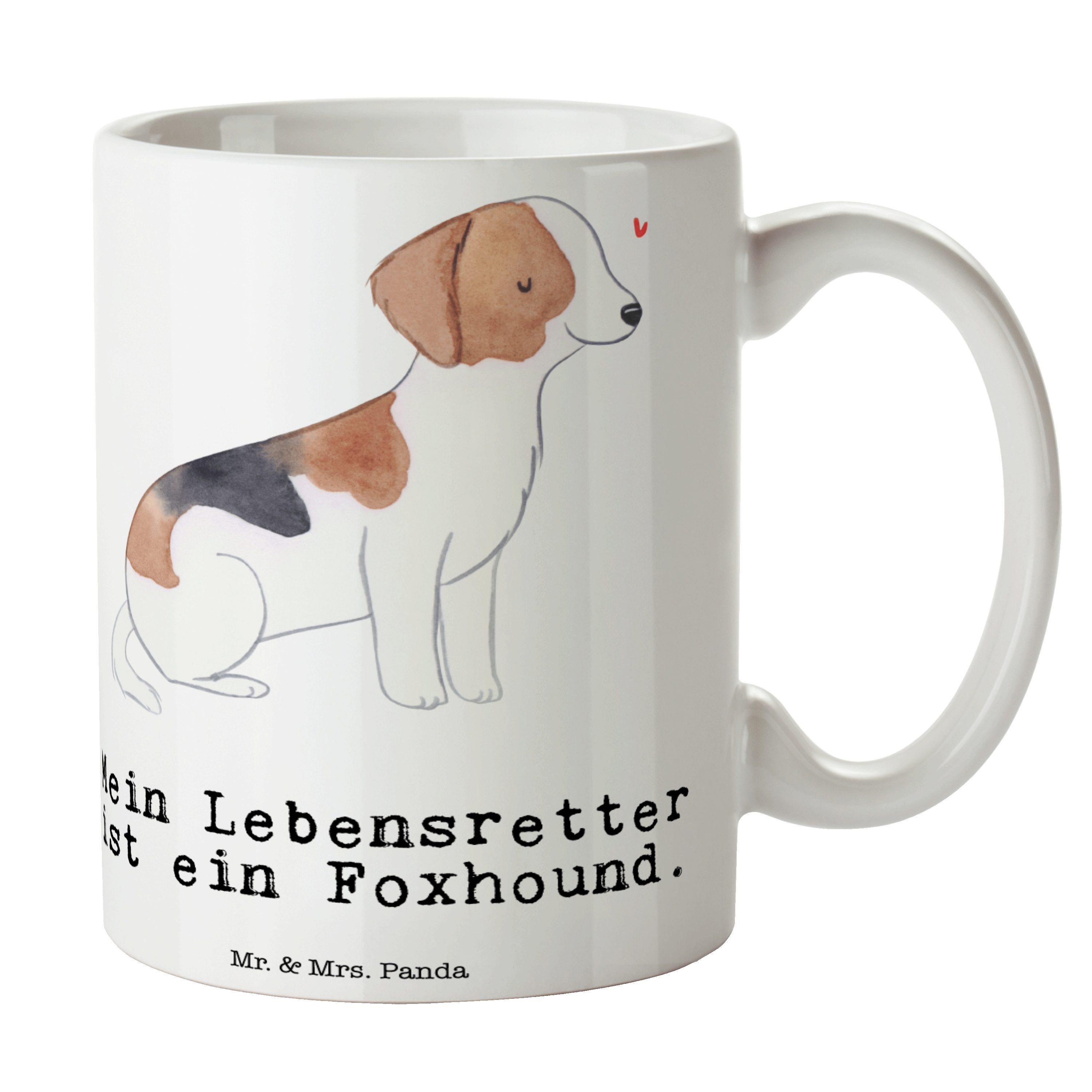 Mr. & Mrs. Panda Tasse Foxhound Lebensretter - Weiß - Geschenk, Laufhund, Welpe, Kaffeebeche, Keramik