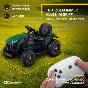 Actionbikes Motors Elektro-Kindertraktor Kinder Traktor mit Anhänger Elektro Fahrzeug, Belastbarkeit 28 kg, (2-tlg), inkl. Fernbedienung - Softstart - Gurt - 2x 12 V Motor