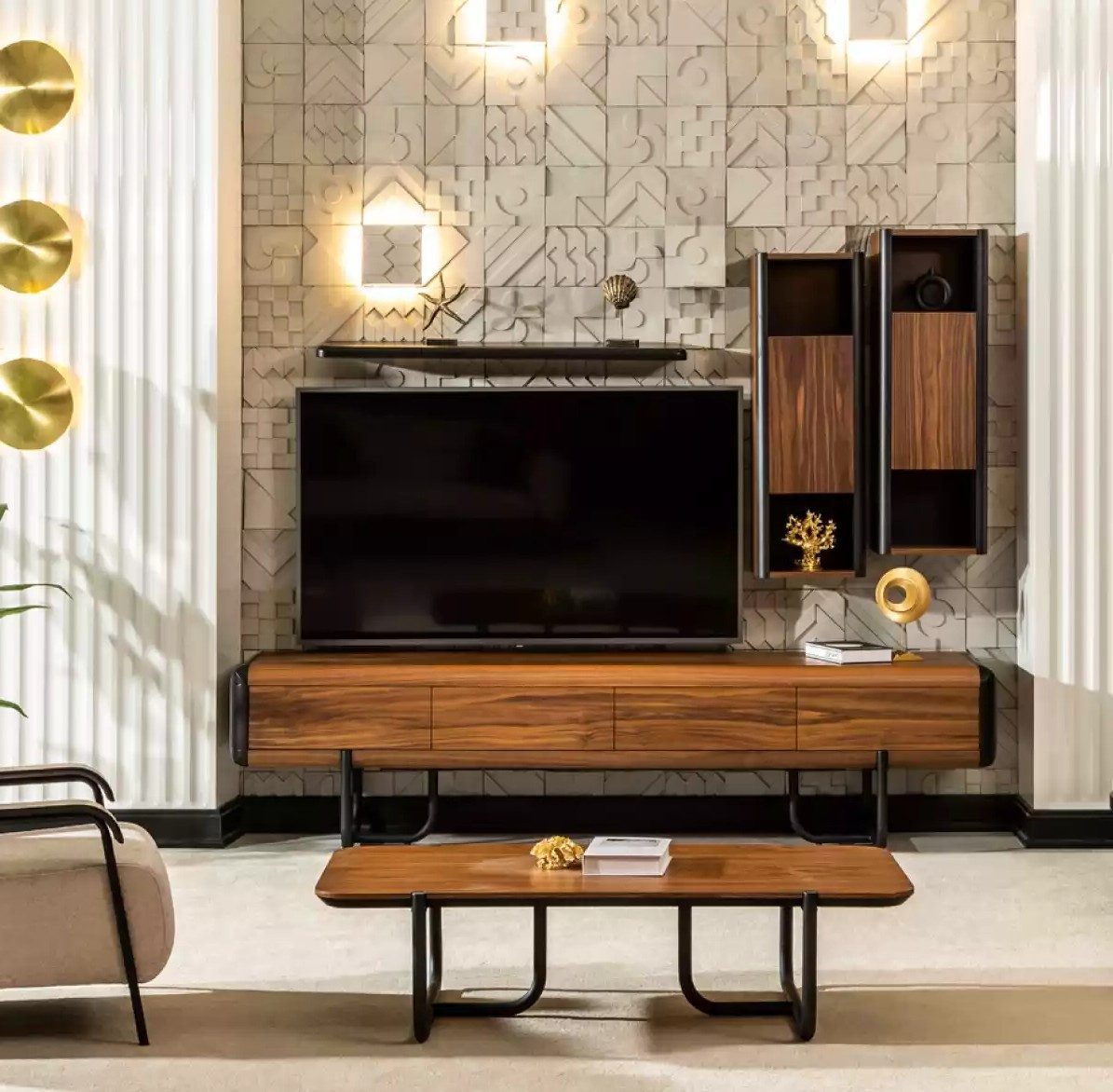 Xlmoebel Wohnzimmer-Set 5-teiliges Wohnwand-Set mit Schrank, Regal und Couchtisch, (5-St), Made in Europa