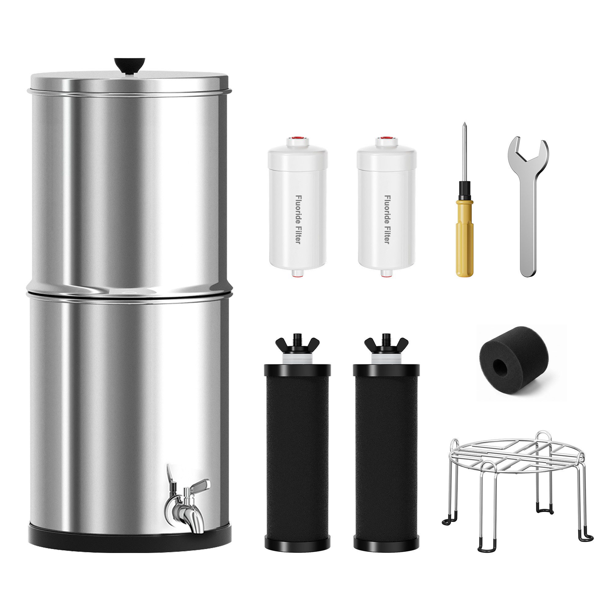 Sinaopus Wasserfilter 2,25 Gal, Schwerkraftfilter aus Edelstahl mit 2 Filterpatronen, Stromloses Edelstahl-Filtersystem mit ca. 8,5 L Volumen