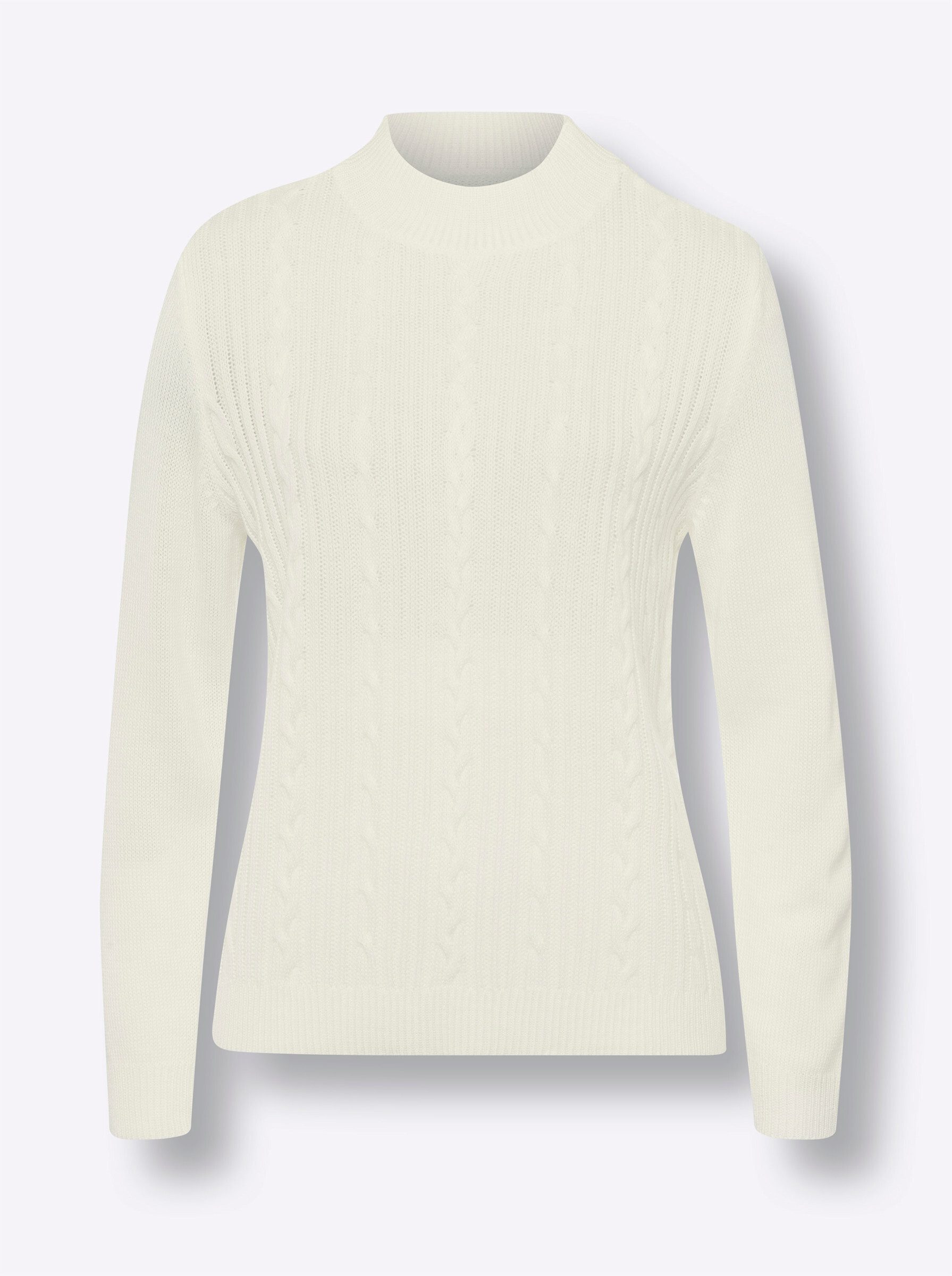 Strickpullover Stehkragen-Pullover Langarm Zopfmuster, Jersey