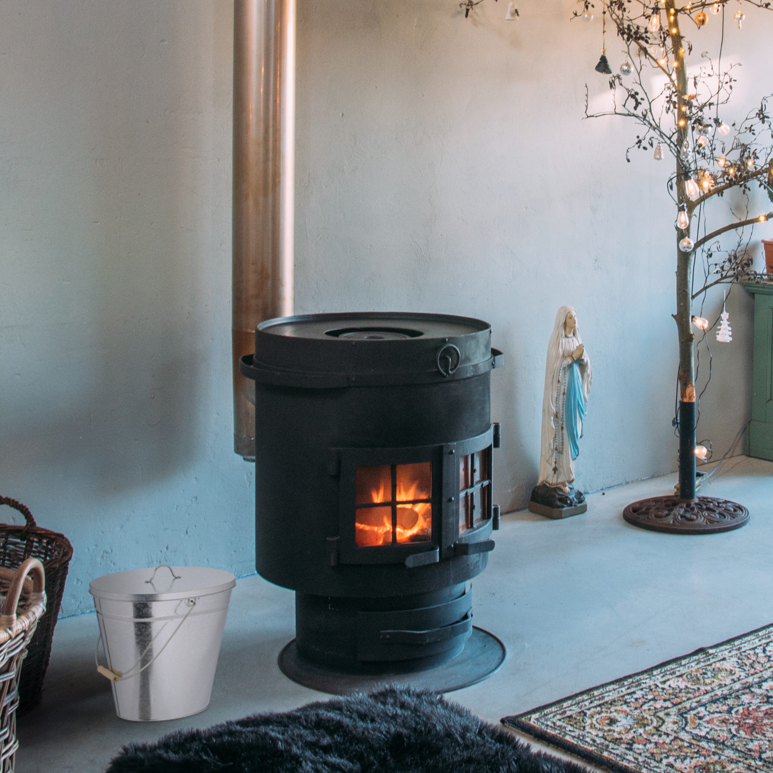 relaxdays Mülleimer Verzinkter Ascheeimer mit Deckel, M