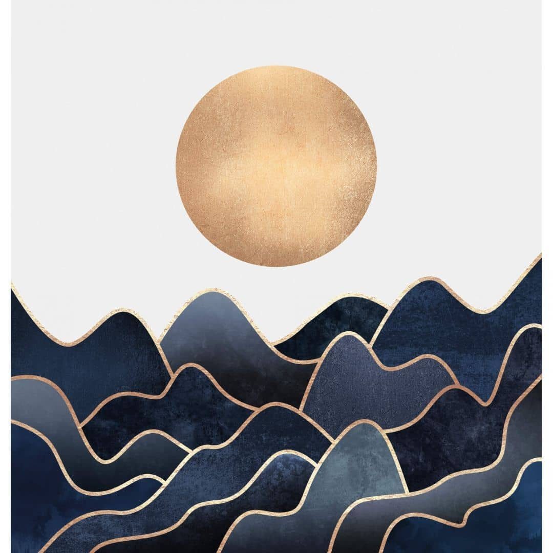 K&L Wall Art Fototapete Große Vliestapete XXL Art Deco Vollmond am Meer Strand Wellen, Wohnzimmer Wandschutz