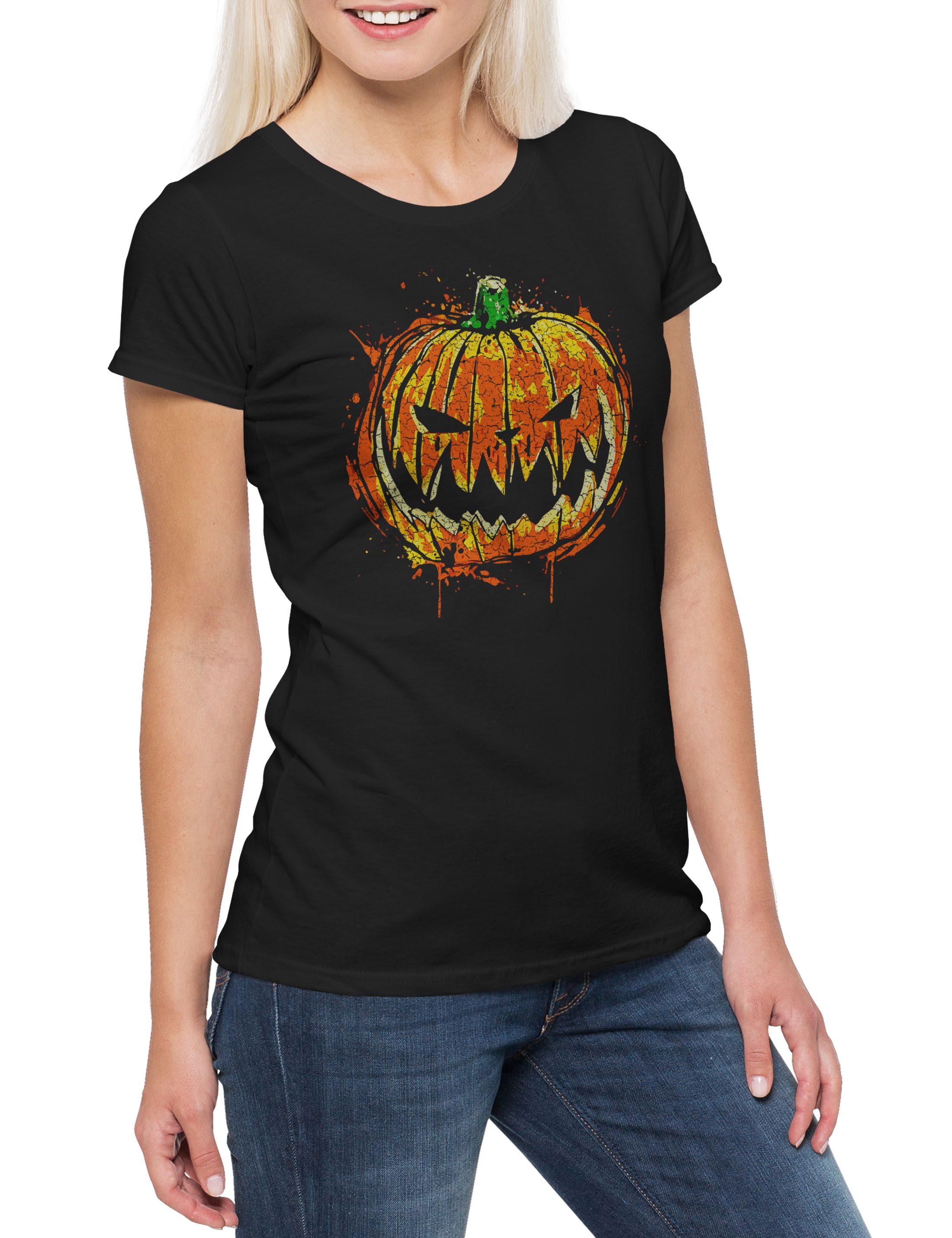 Urban Backwoods Print-Shirt Pumpkin Head Damen T-Shirt Kürbis Gesicht Later günstig online kaufen