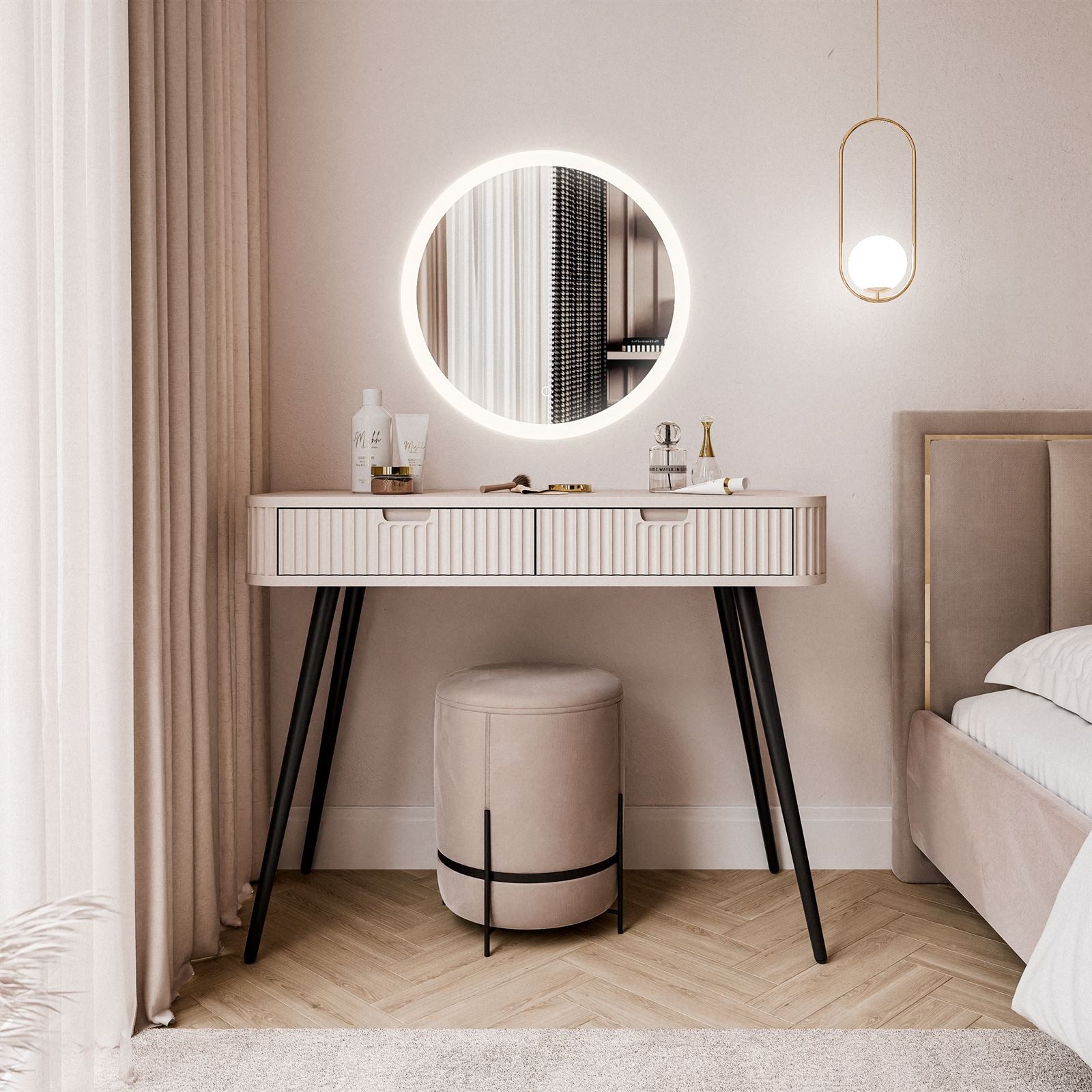 Lookway Schminktisch ZAIRA mit LED Spiegel, Durchmesser des Spiegels : ø 60 cm