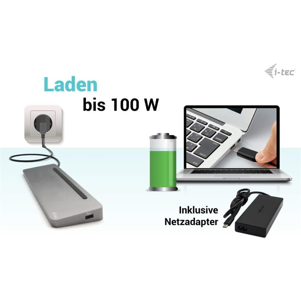 I-TEC Laptop-Dockingstation USB-C Metal Ergonomic 4K 3x Display mit PD 100W, + Universal Charger 100W