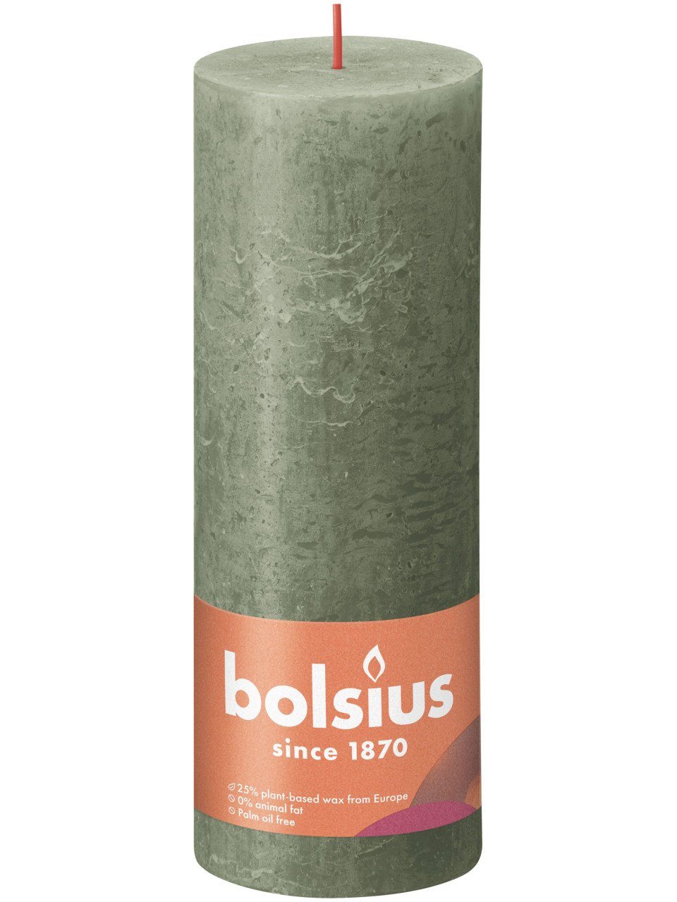 Bolsius Stumpenkerze Bolsius Rustik Stumpenkerze olivengrün, Höhe: 19
