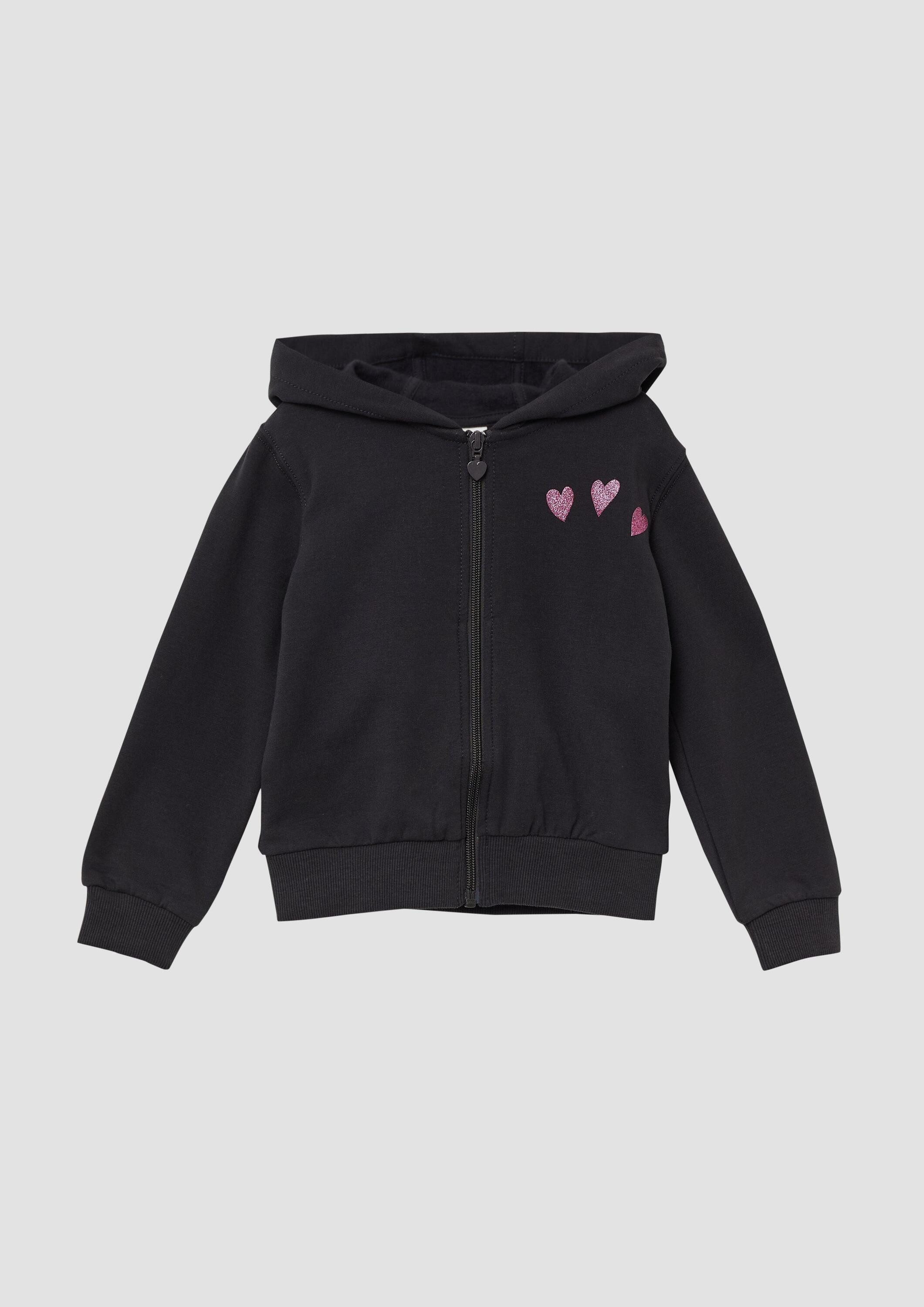 s.Oliver Sweatjacke Sweatshirt Jacke Kuschelige Sweatjacke mit glitzerndem Rückenprint