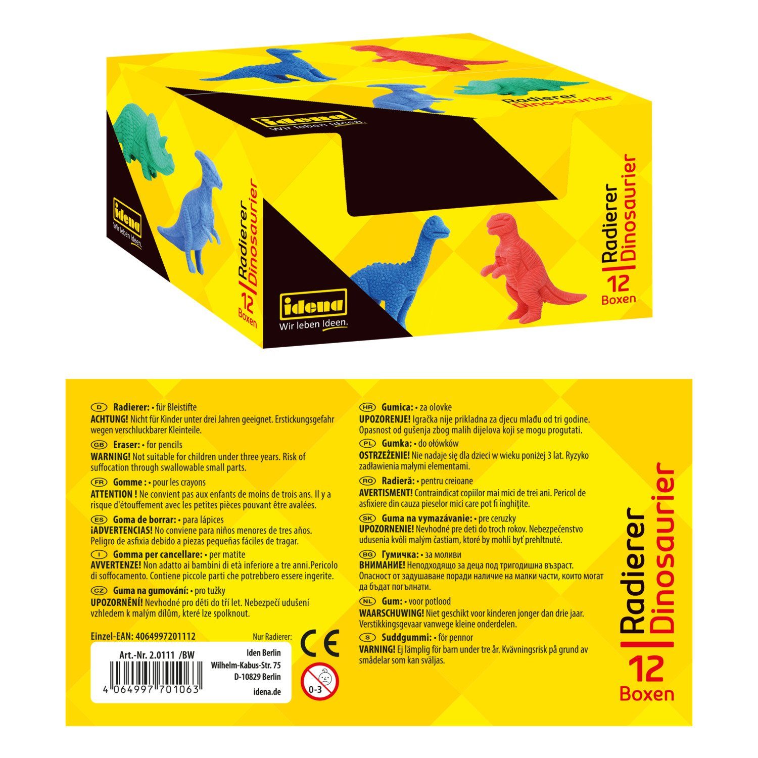 Idena Radiergummi Idena 20111 - Radierer in Box, 4 Dinosaurier