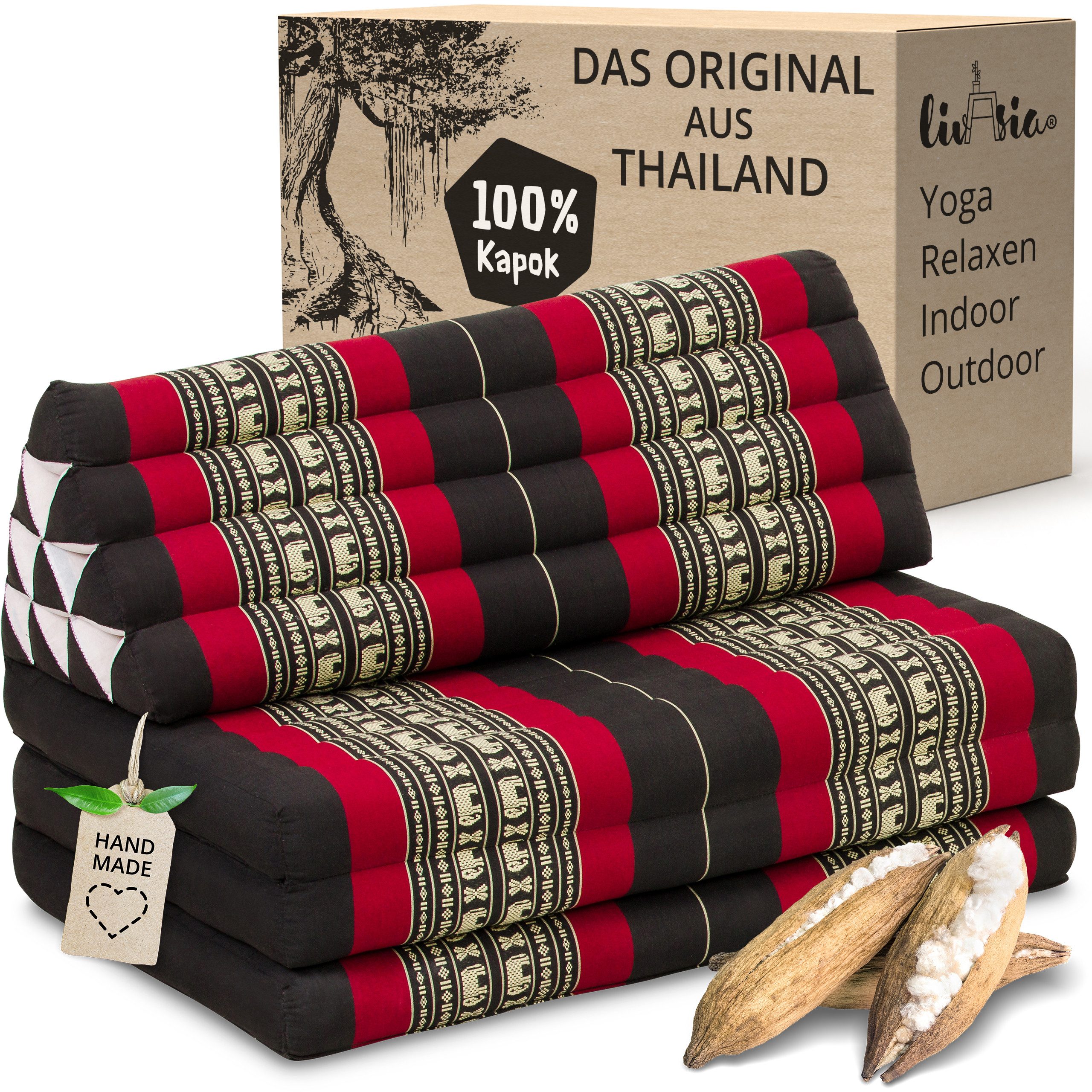 livasia Sitzsack Thaikissen XXL breit - 190x80x8cm, Kapok, vegan, handgefertigt