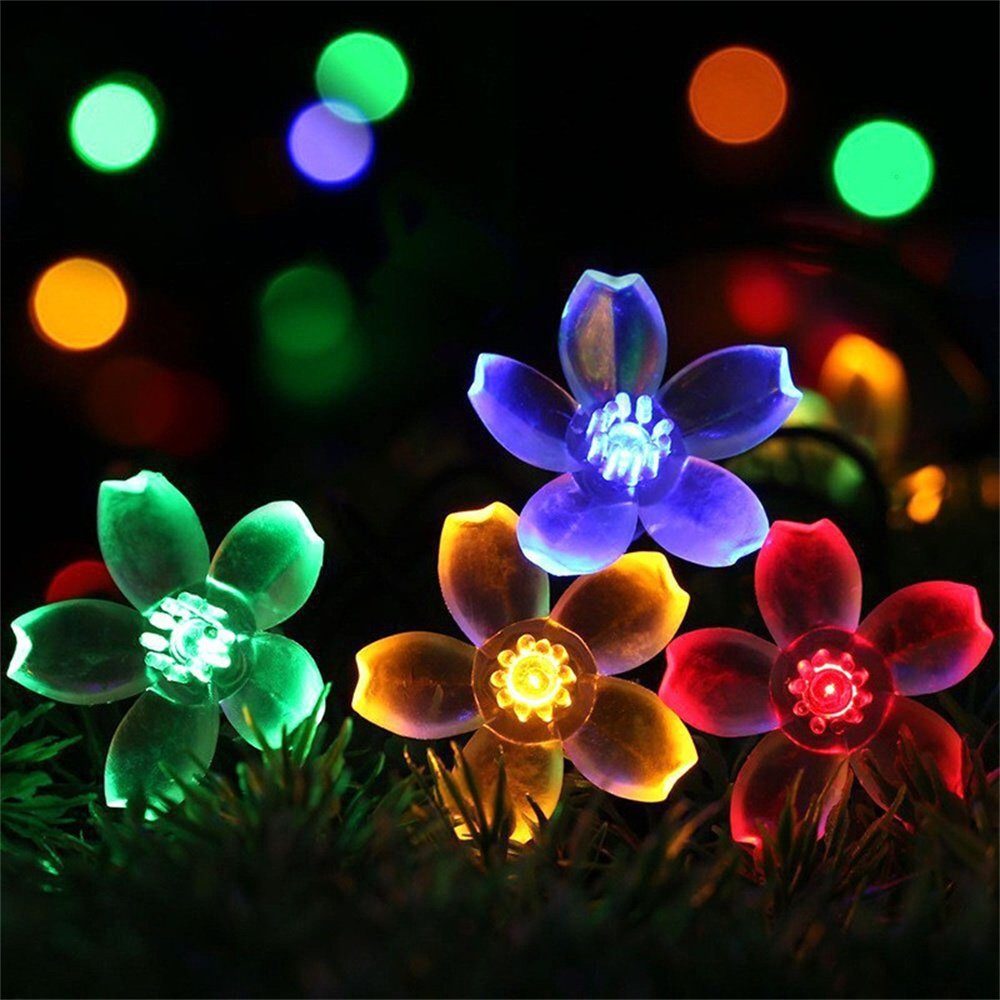 Dekorative LED Solarleuchte Solar String Light, Bunte LED Pfirsichblütenlichter, 7m, 50 Lichter, Bunt, Wasserdicht, für draußen, Gartendekoration