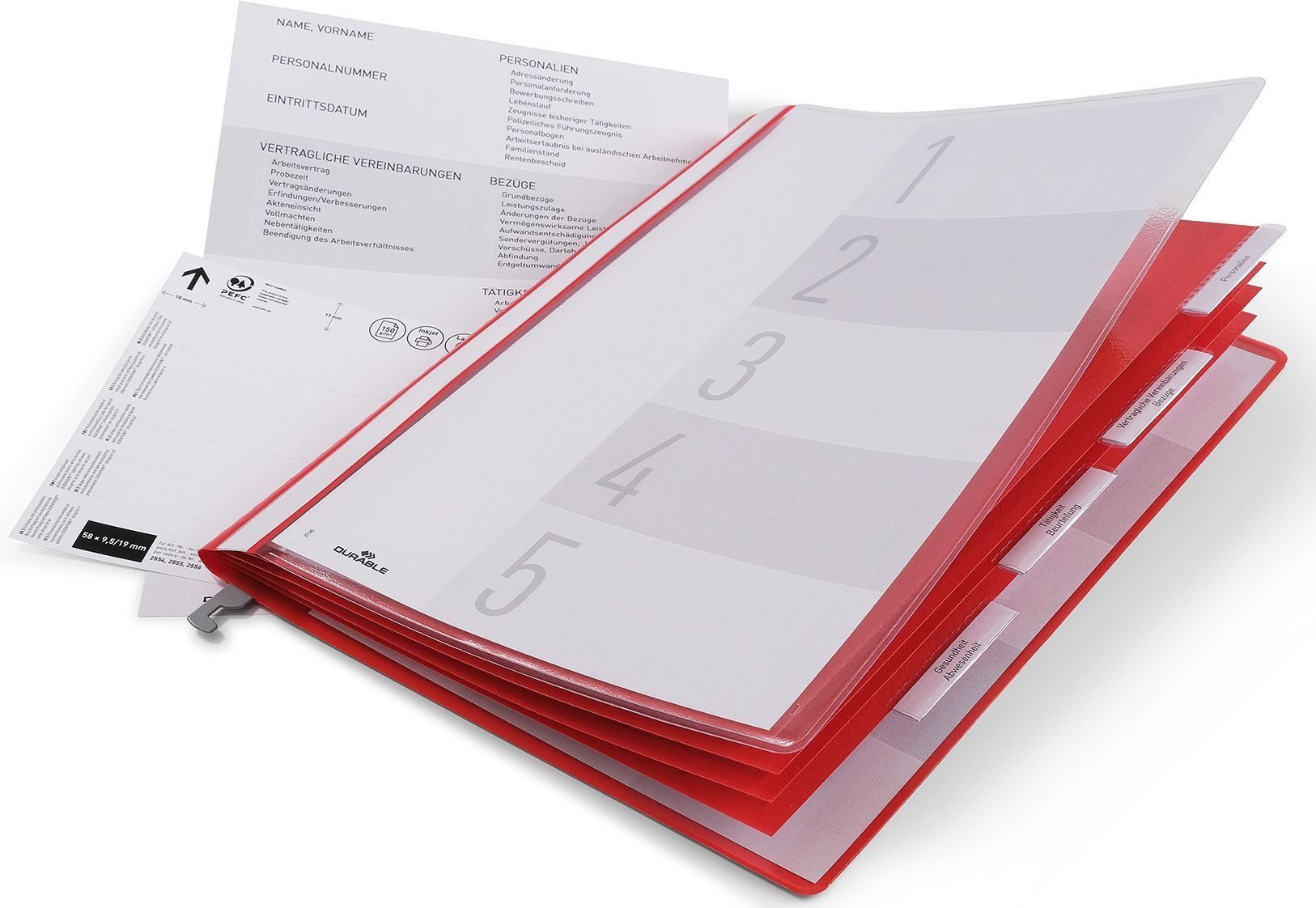 DURABLE Hefter Personalhefter A4 Hartfolie 5-fach-Register rot SB-Beutel