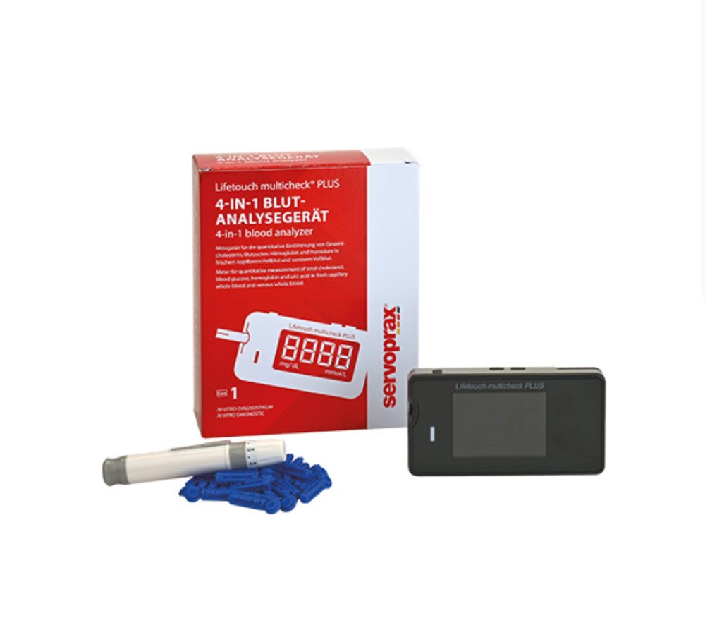 DocMed Blutzuckermessgerät Lifetouch multicheck PLUS, Komplettset, Ideal für die Selbstkontrolle, Einfache Anwendung, Schnelle Ergebnisanzeige