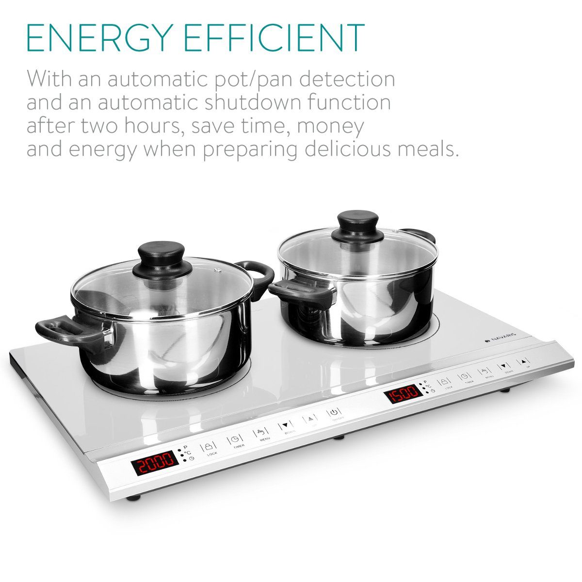 Navaris Doppel-Induktionskochplatte Doppel Weiß 3500W Timer - 2 mit Induktionskochfeld Kochfelder